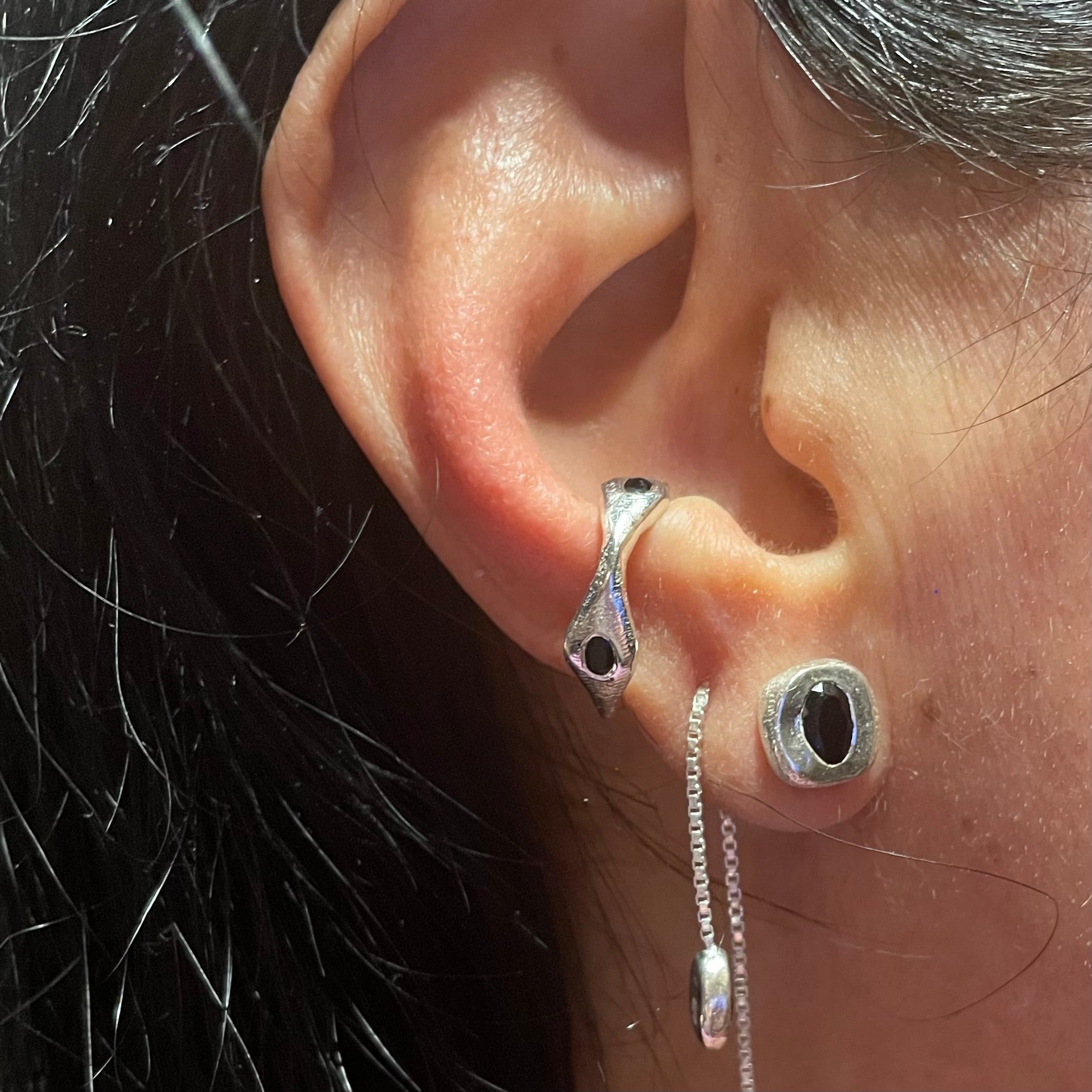 Sterling silver black onyx ear stack by Amy Delson