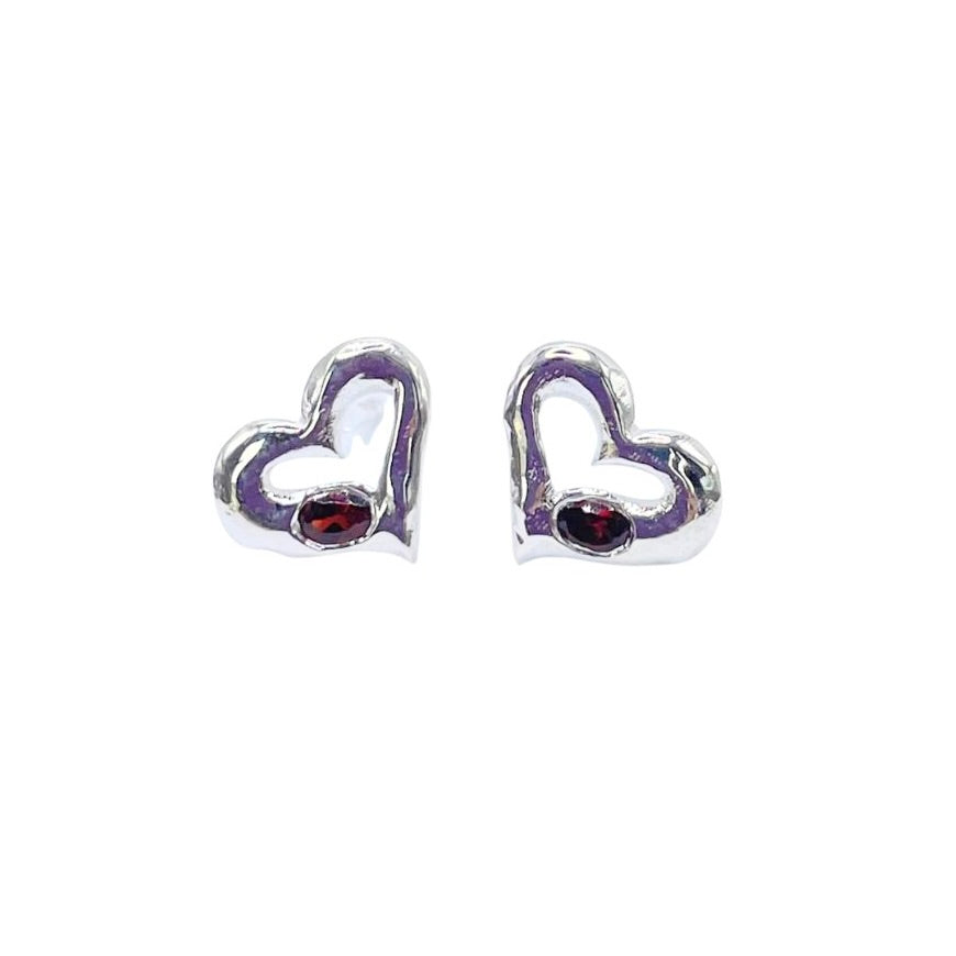 Sterling silver garnet heart earrings by Amy Delson