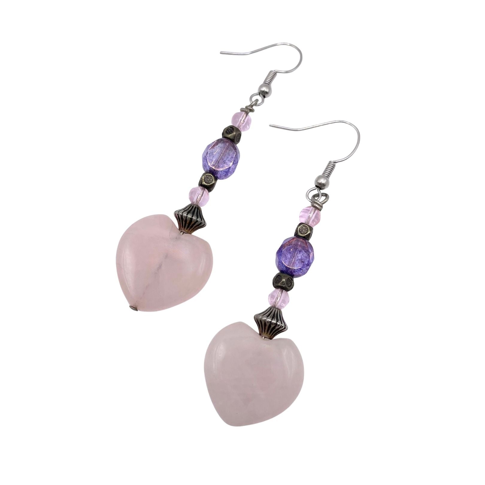 Rose Quartz heart earrings by Amy Delson