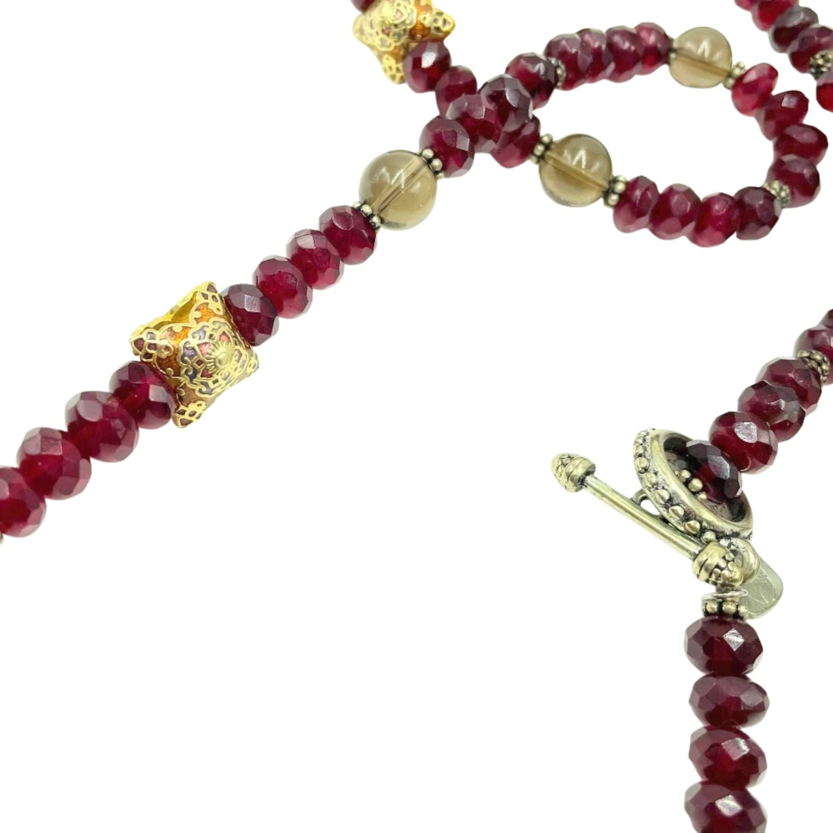 Rebecca - Red Beaded Long Necklace with Cloisonné