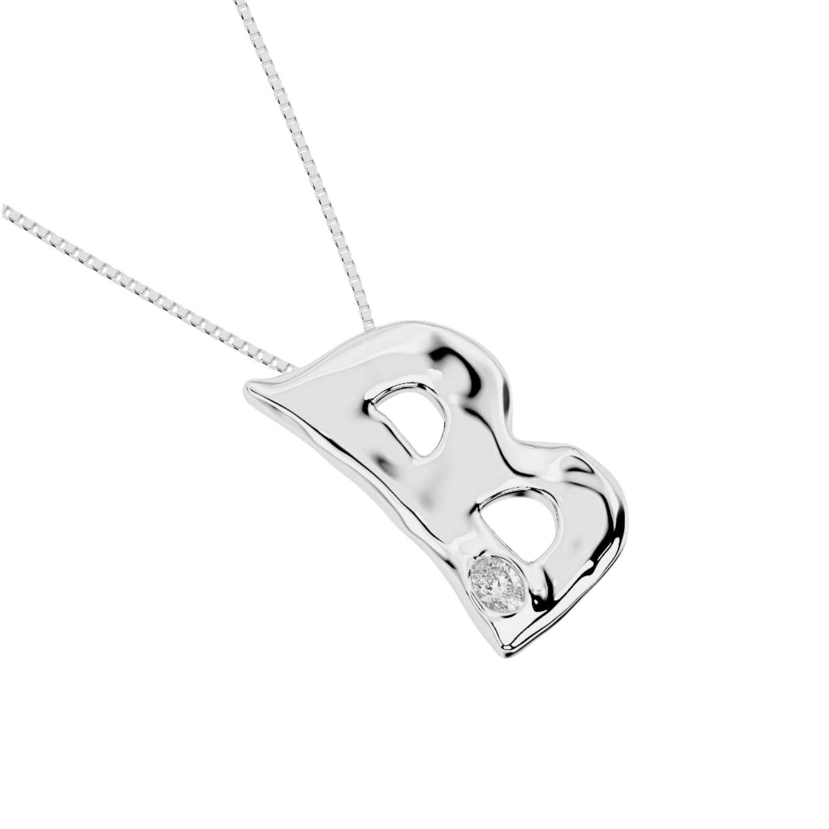 white gold B necklace with lab diamond by Amy Delson
