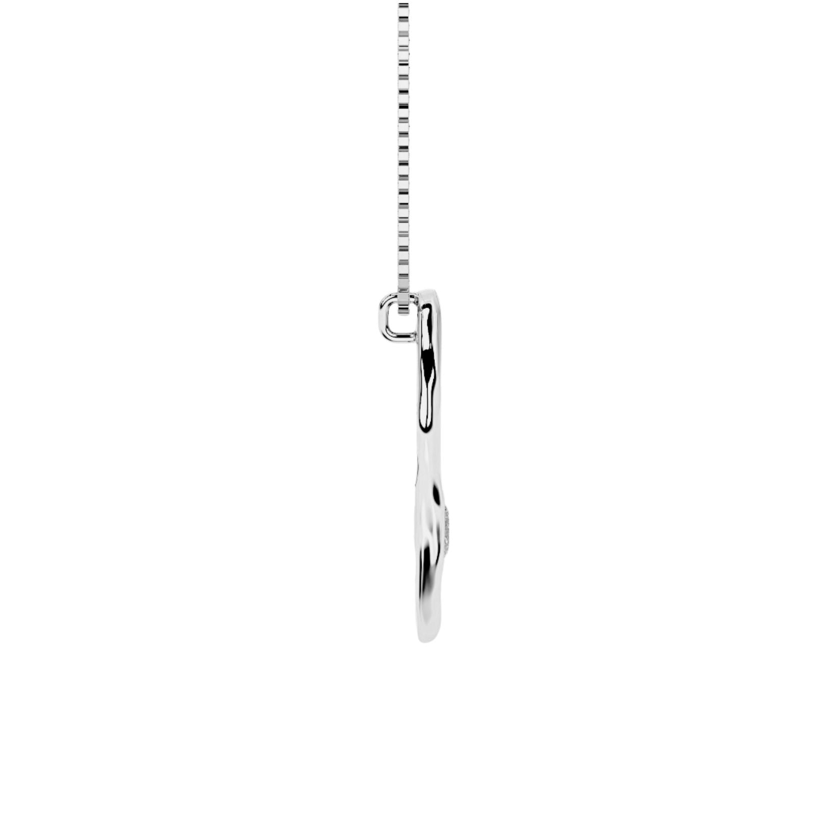 side view of white gold C necklace with lab diamond by Amy Delson