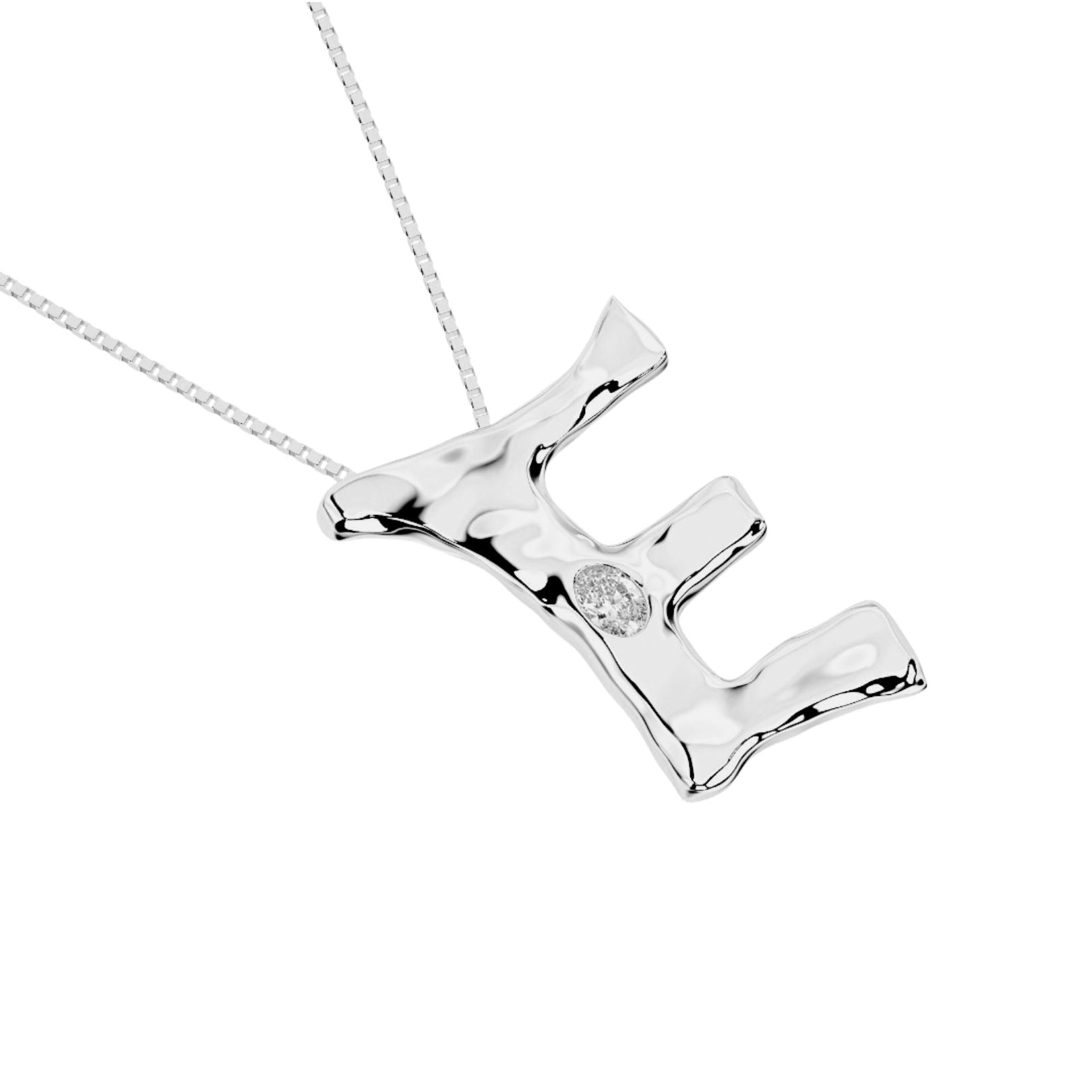 white gold with lab diamond letter E necklace by Amy Delson