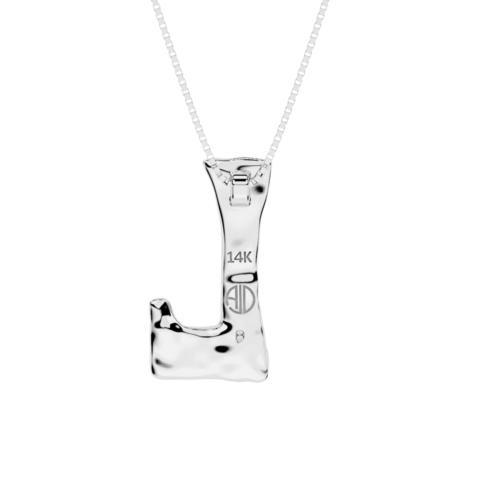 back of White gold with lab diamond letter L necklace by Amy Delson