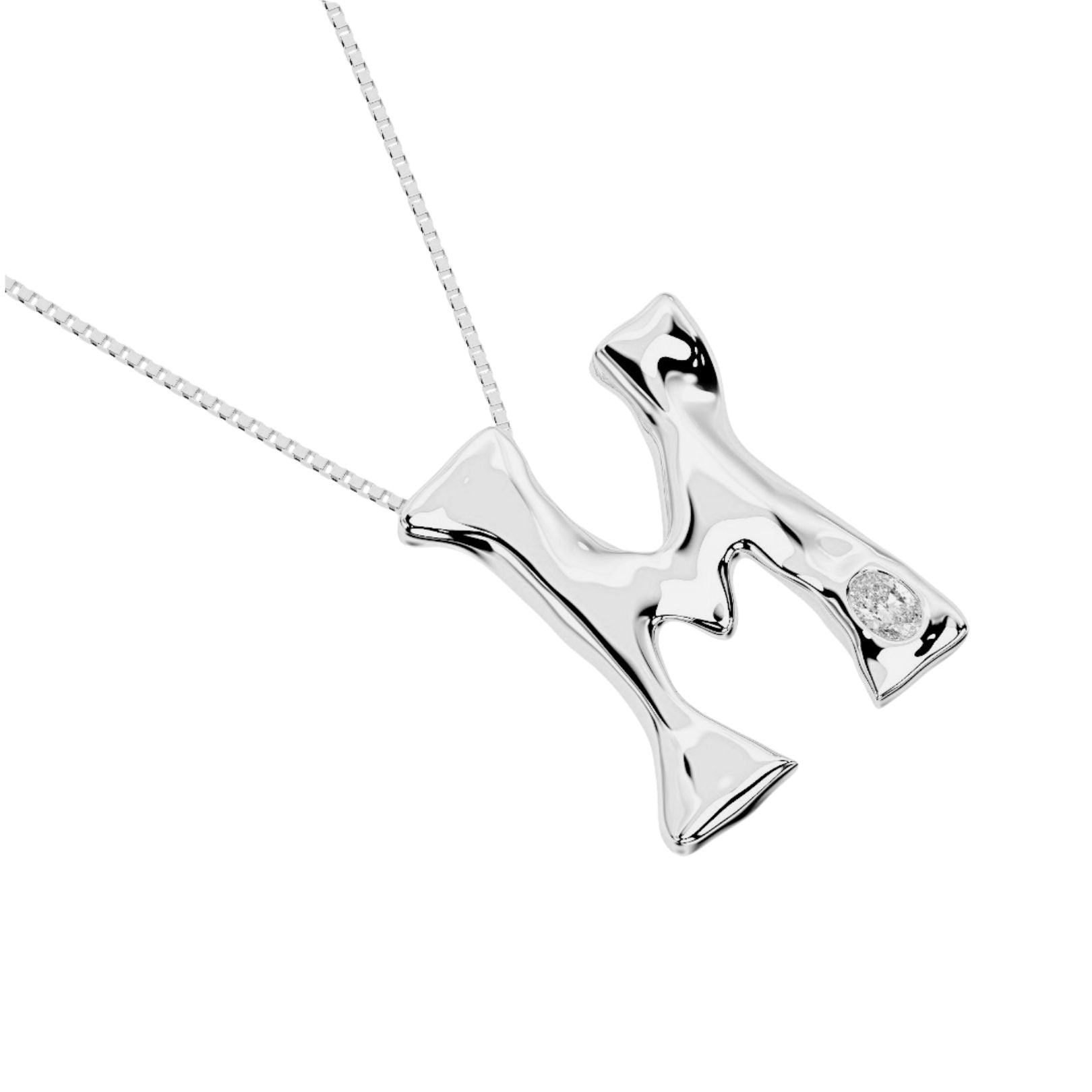 white gold with lab diamond letter M necklace by Amy Delson
