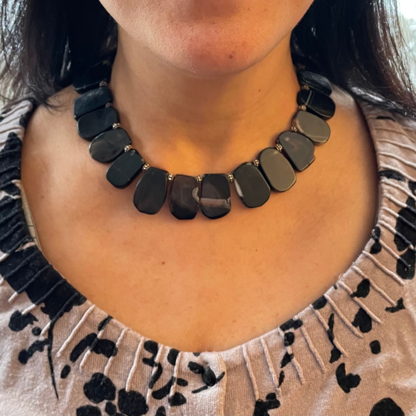 Veronica - Black Agate Tab Toggle Necklace