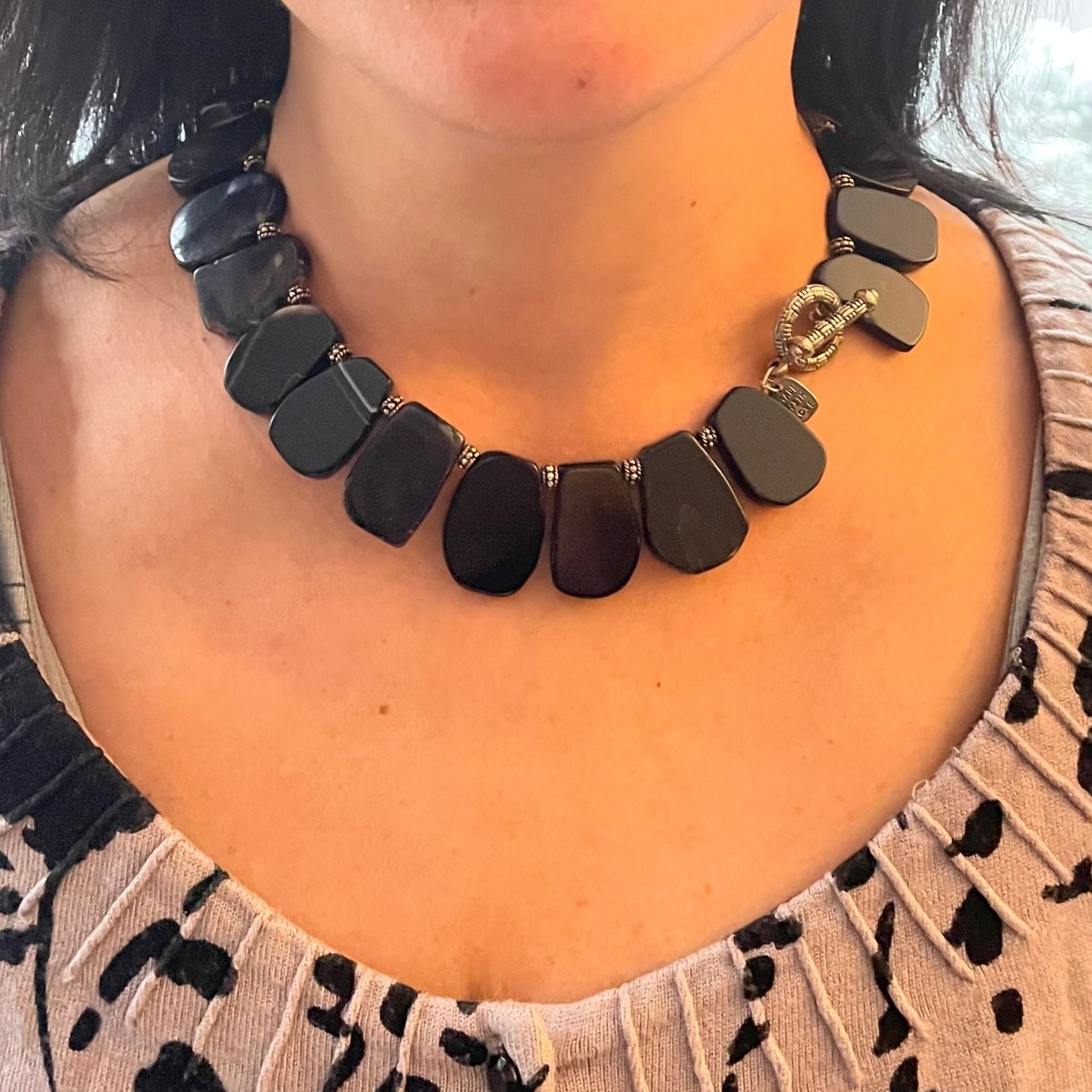 Veronica - Black Agate Tab Toggle Necklace