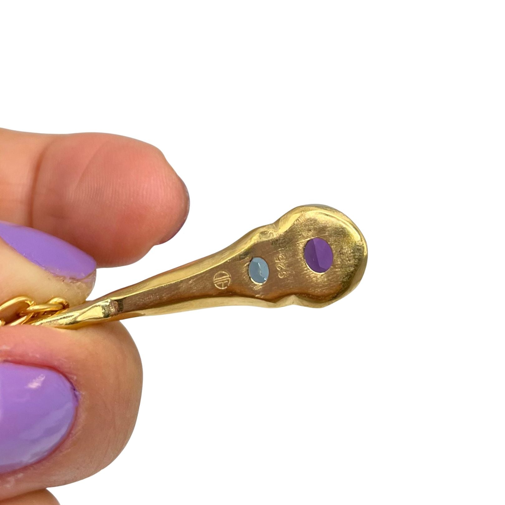 Back of Amy Delson Blue Topaz Amethyst Necklace in Gold