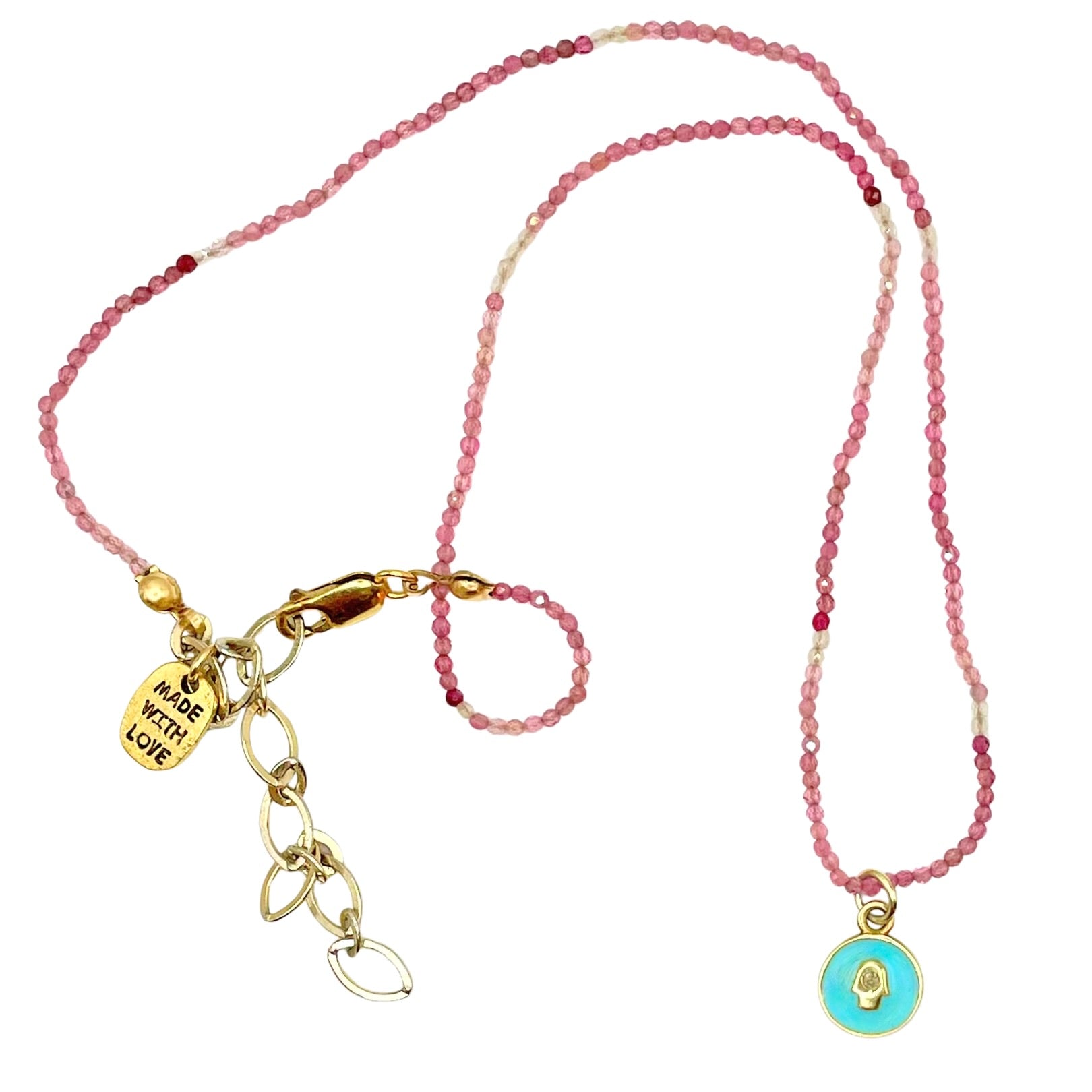 Paulina - Pink Tourmaline Hamsa with Diamond Necklace