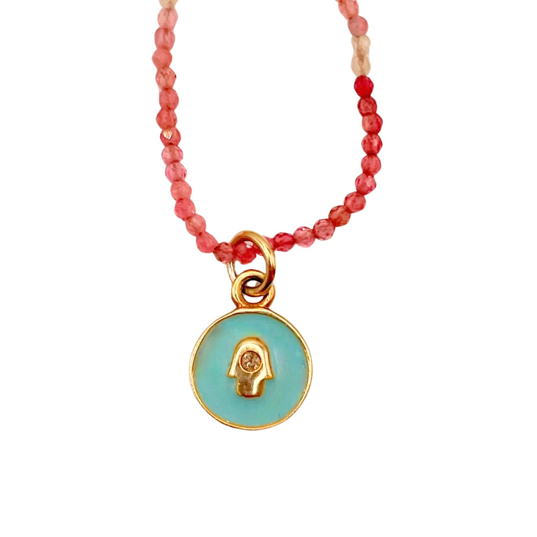 Paulina - Pink Tourmaline Hamsa with Diamond Necklace