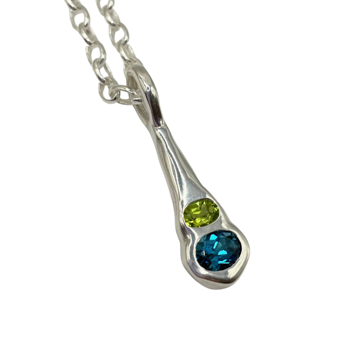 Olivia - Green Peridot, Blue Topaz Two Gemstone Pendant Necklace in Silver by Amy Delson
