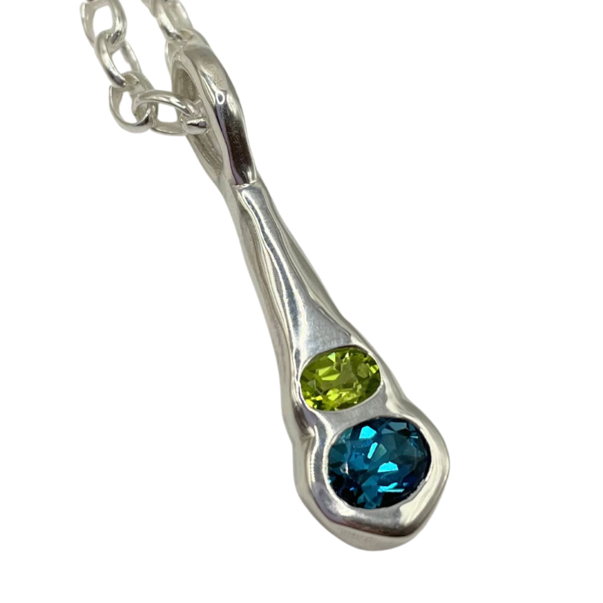 Olivia - Green Peridot, Blue Topaz Two Gemstone Pendant Necklace in Silver by Amy Delson
