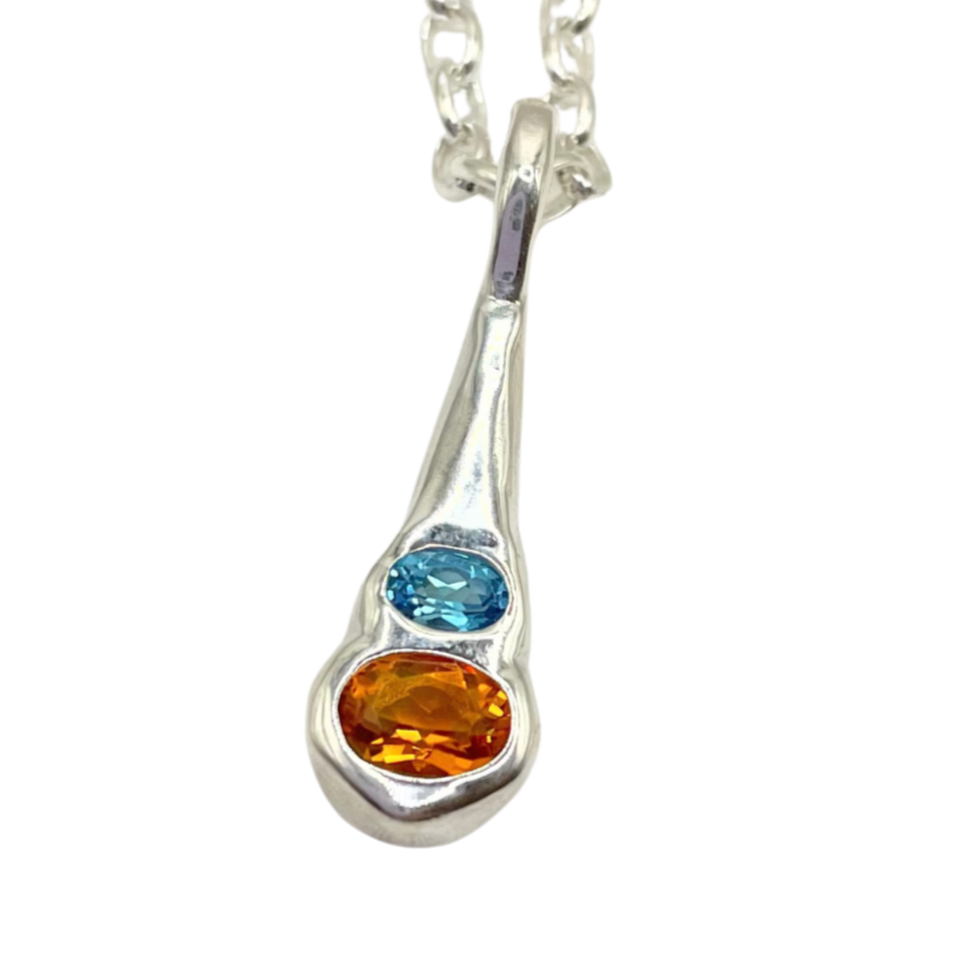 Orange Citrine, Blue topaz sterling silver pendant necklace by Amy Delson