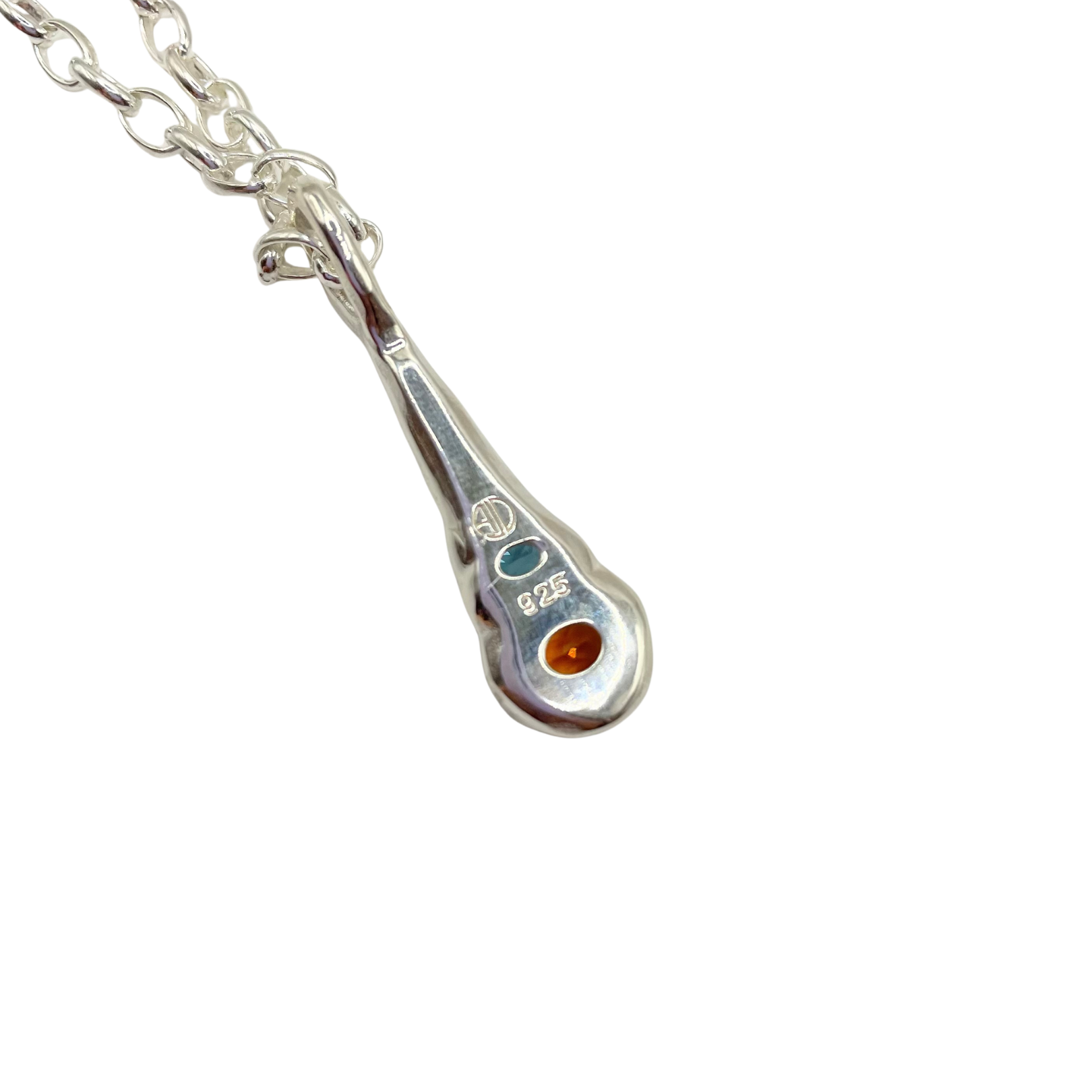 Back of Orange Citrine, Blue topaz sterling silver pendant necklace by Amy Delson