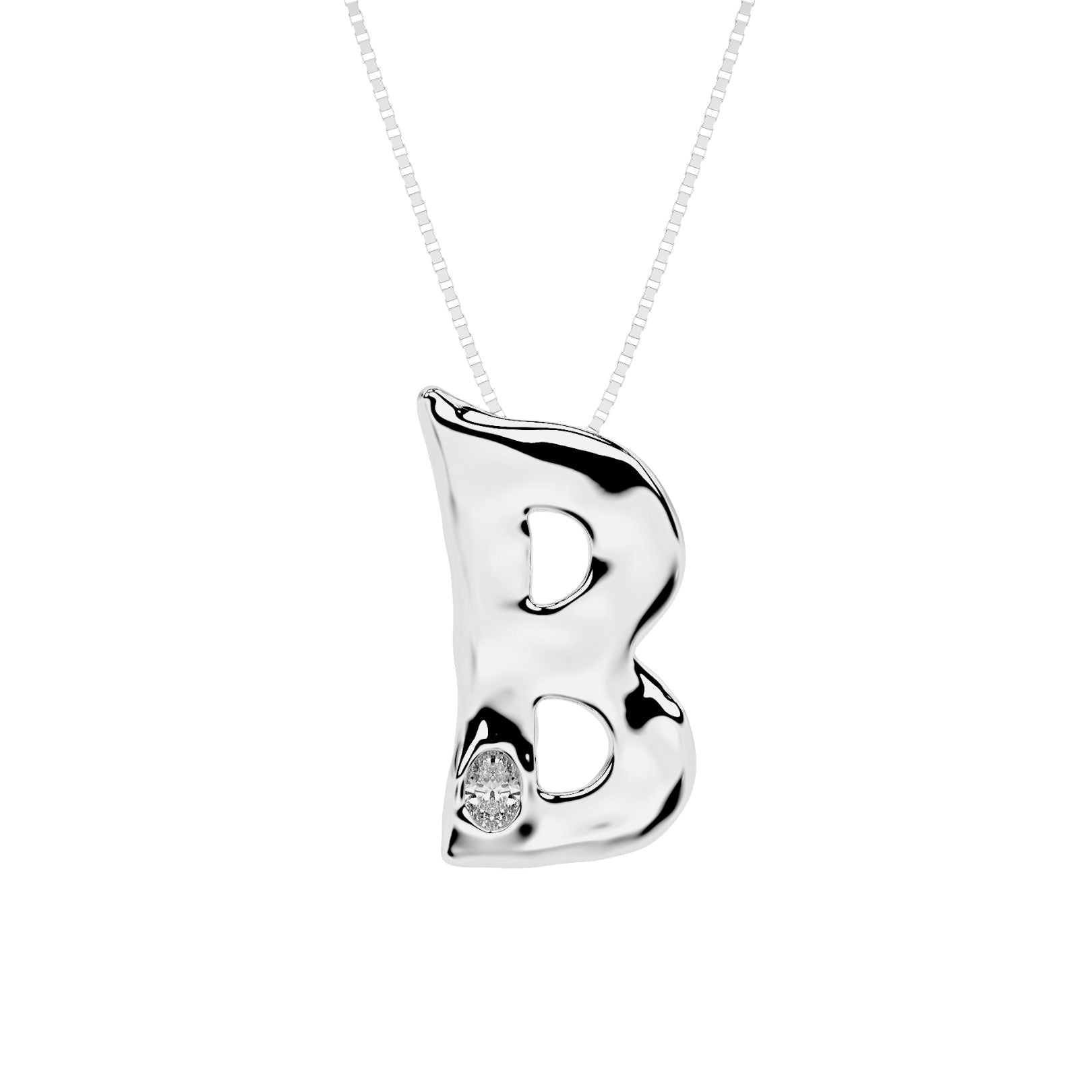 white gold B necklace with lab diamond by Amy Delson