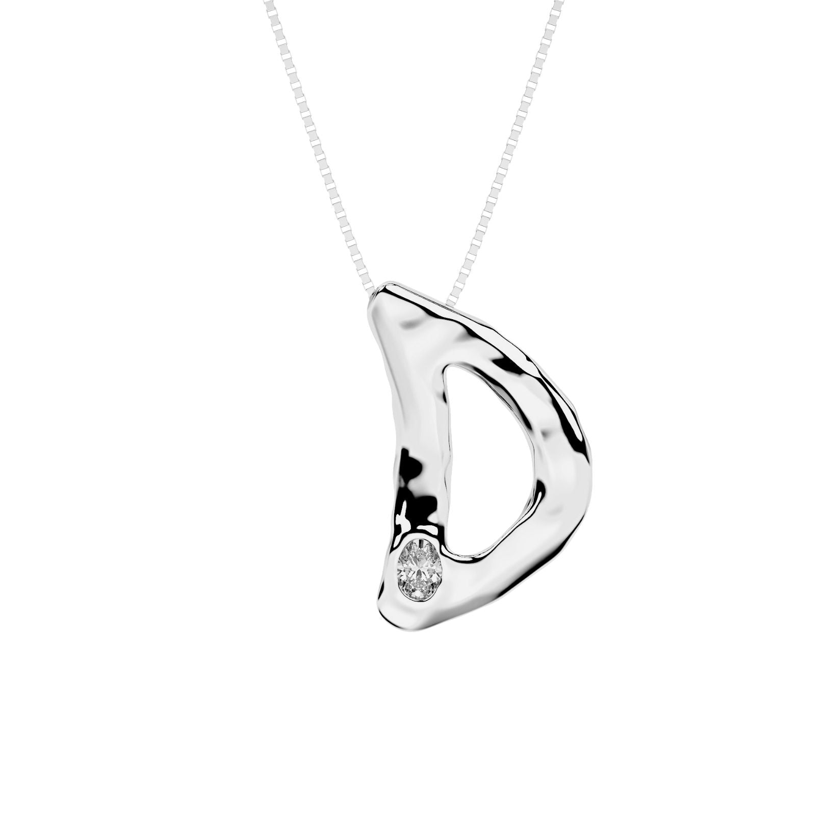 white gold letter D necklace with lab diamond by Amy Delson