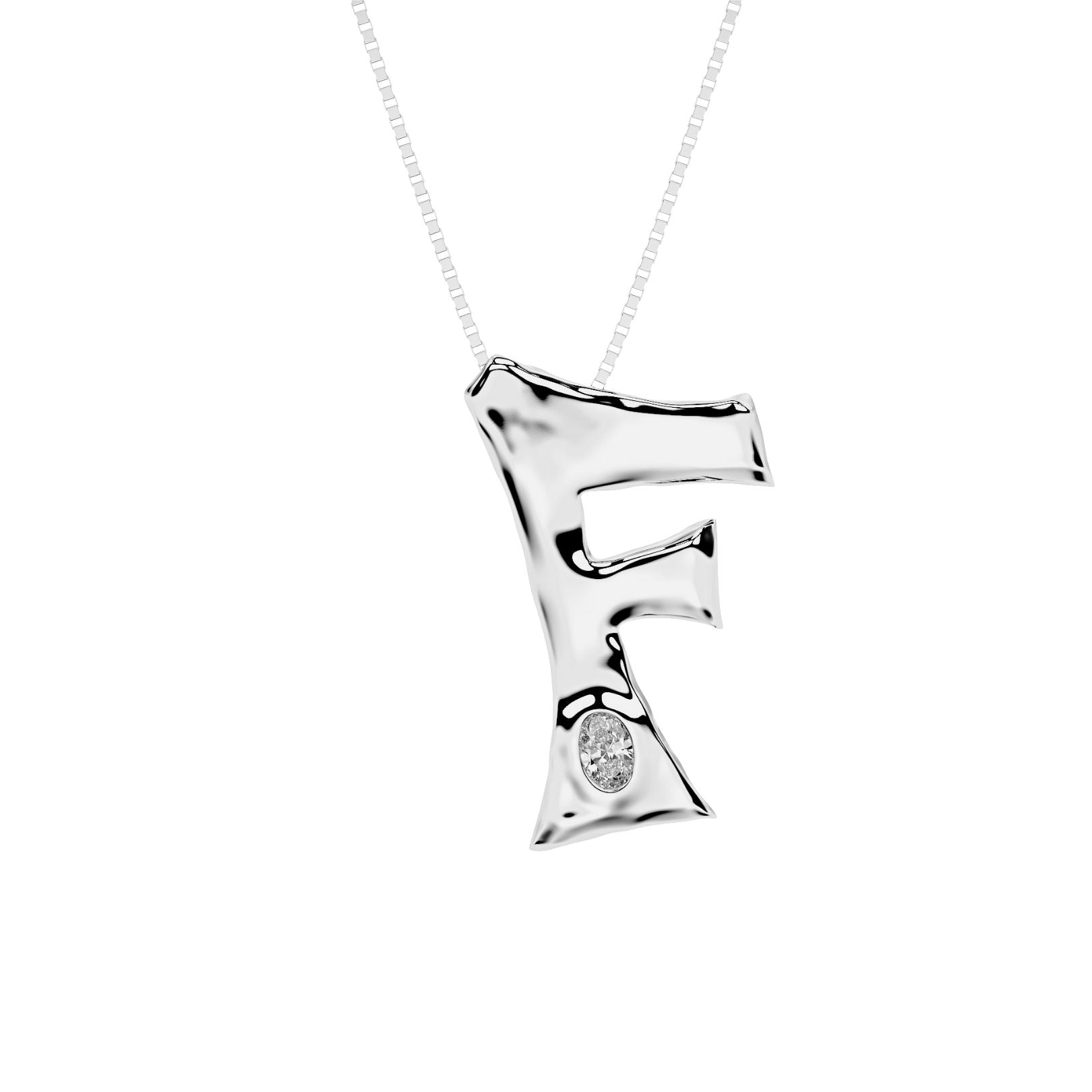 white gold with lab diamond letter F necklace by Amy Delson