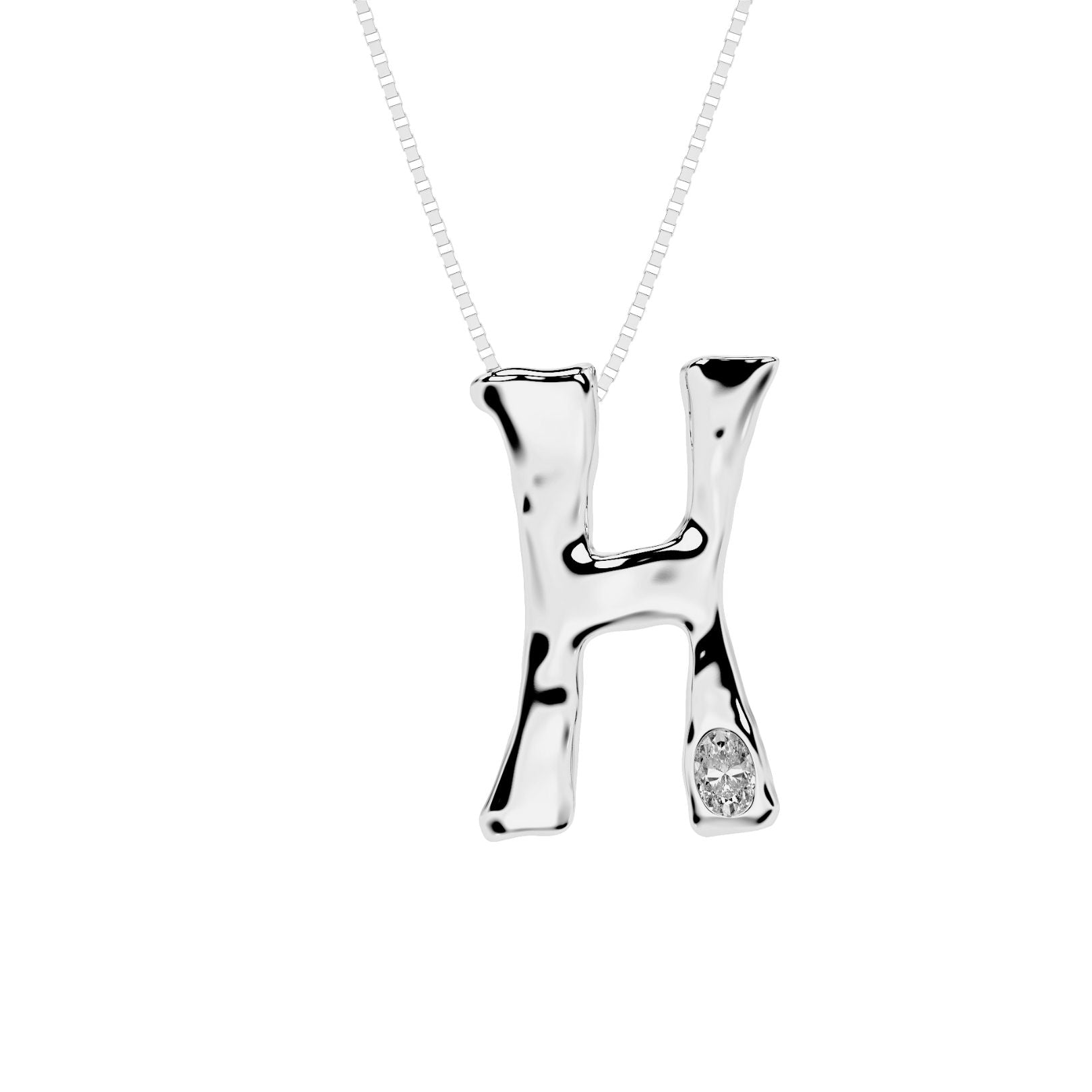 white gold with lab diamond letter H necklace by Amy Delson