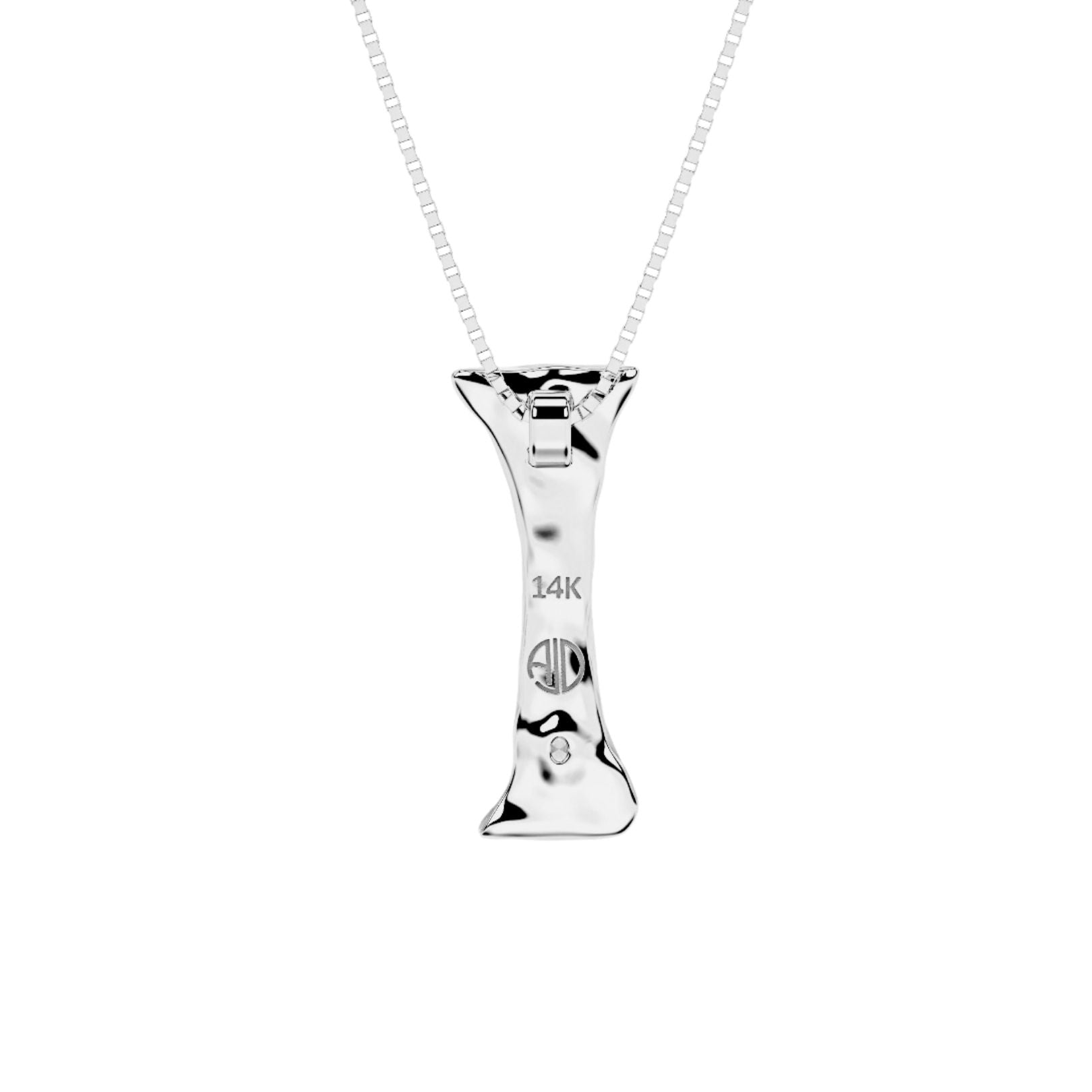 back view of White gold with lab diamond letter I necklace by Amy Delson