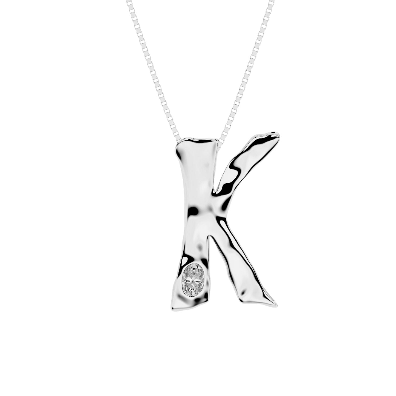 Letter K white gold necklace with lab diamond by Amy Delson