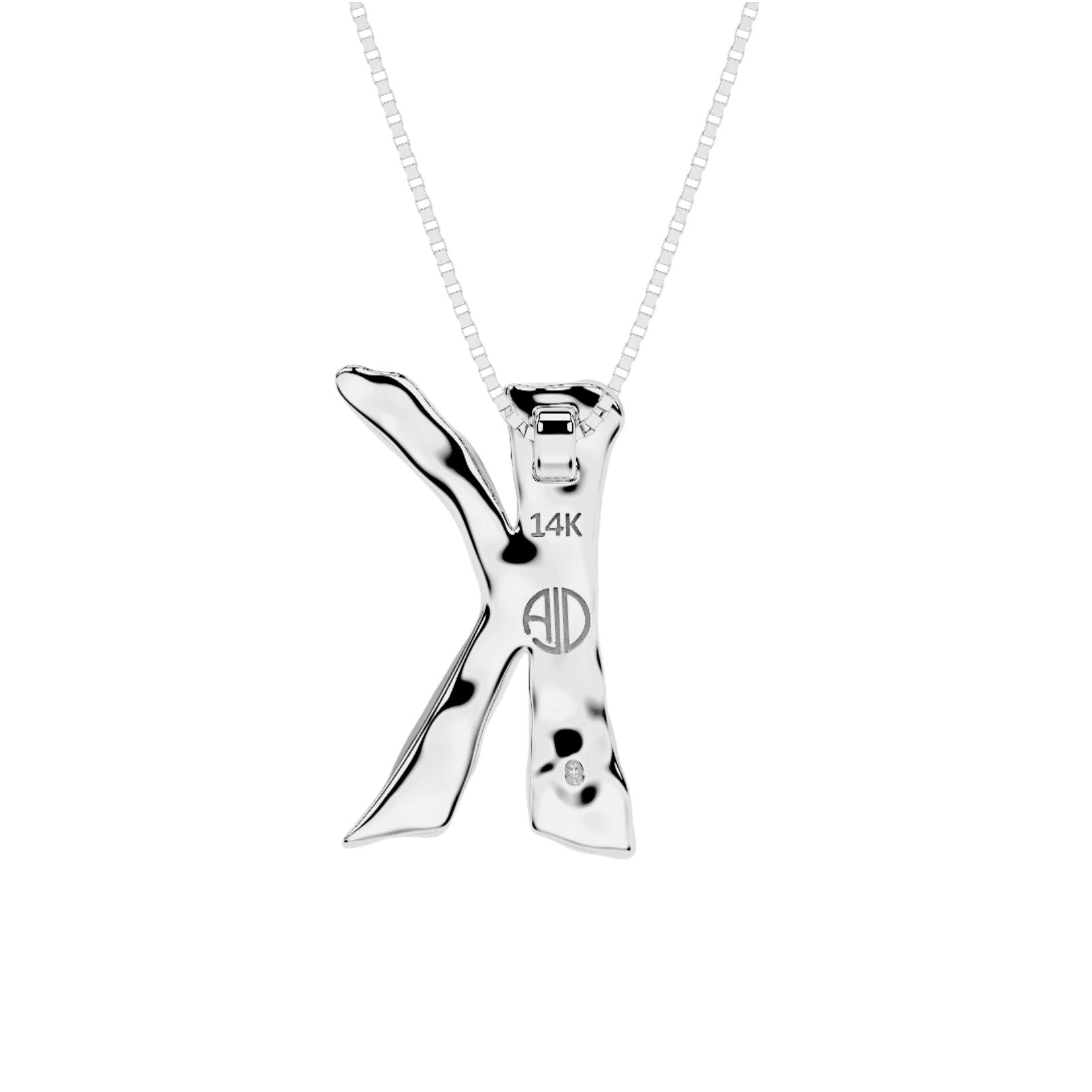 Back of Letter K white gold necklace with lab diamond by Amy Delson