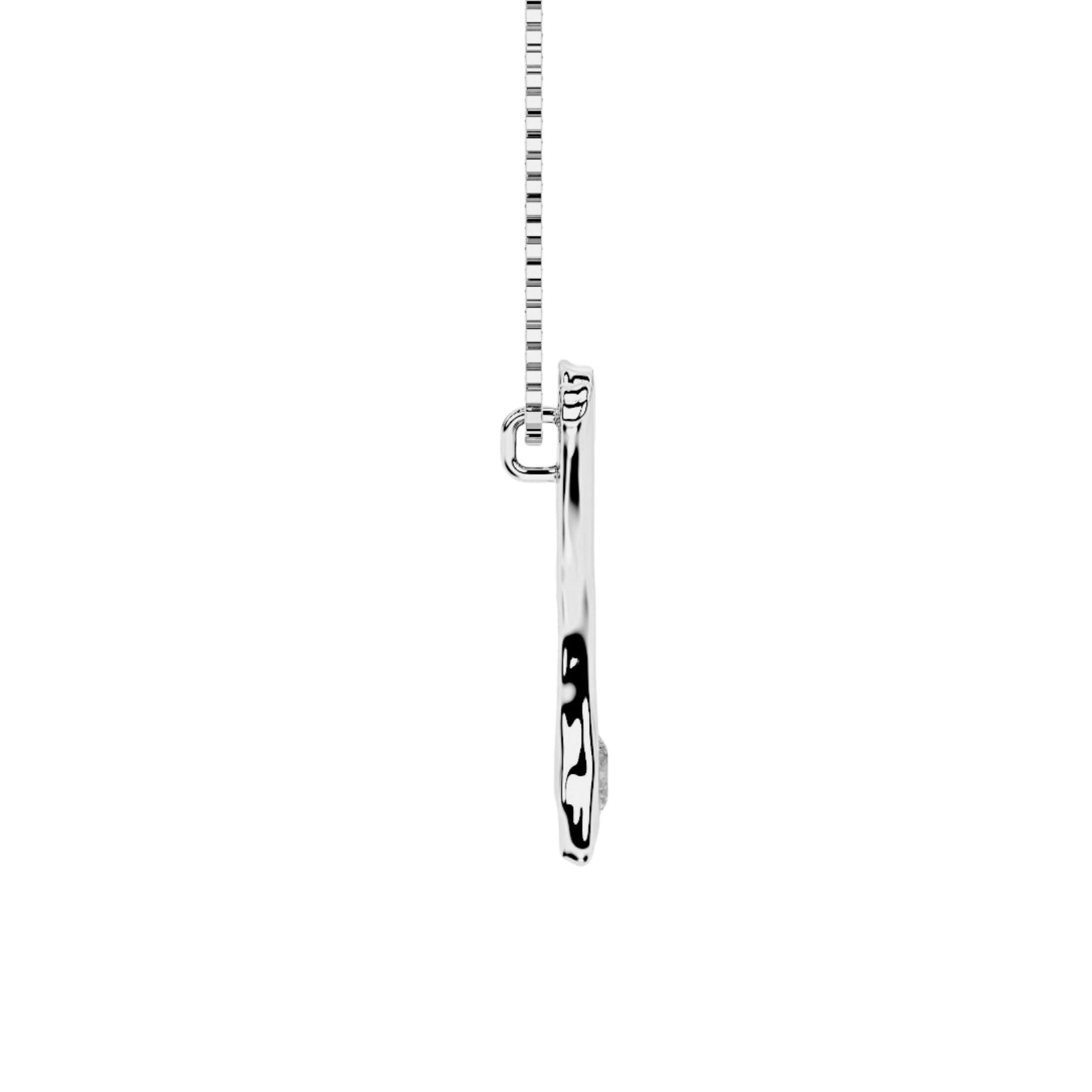 Side view of Letter K white gold necklace with lab diamond by Amy Delson