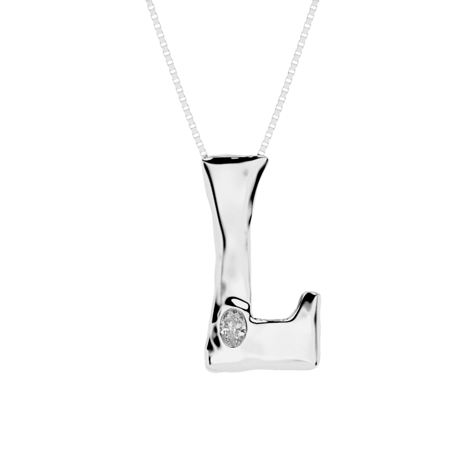 White gold with lab diamond letter L necklace by Amy Delson