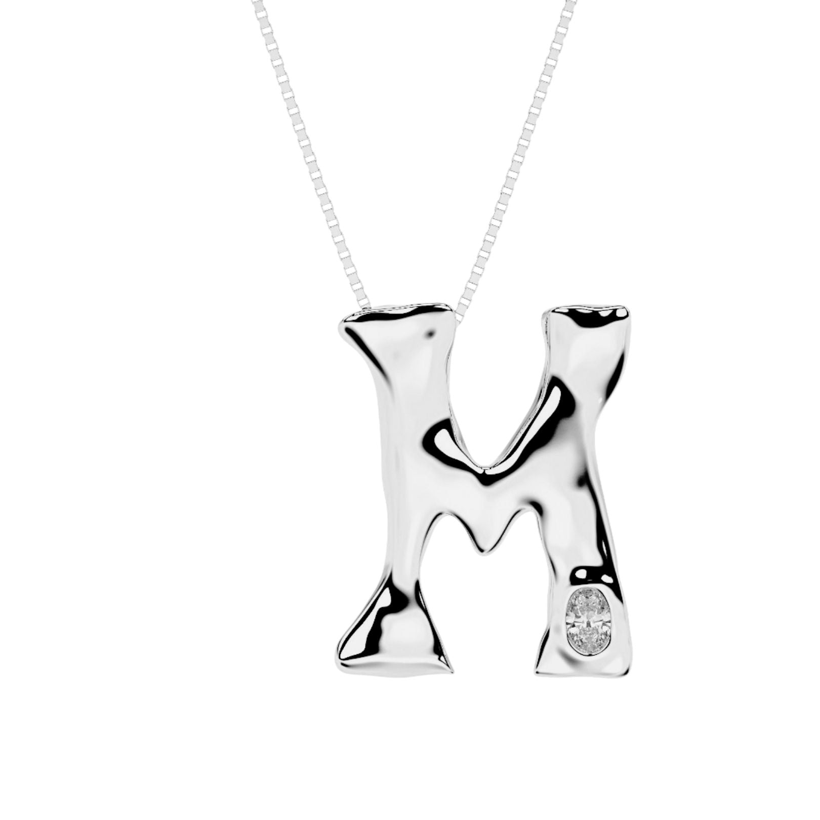 white gold with lab diamond letter M necklace by Amy Delson
