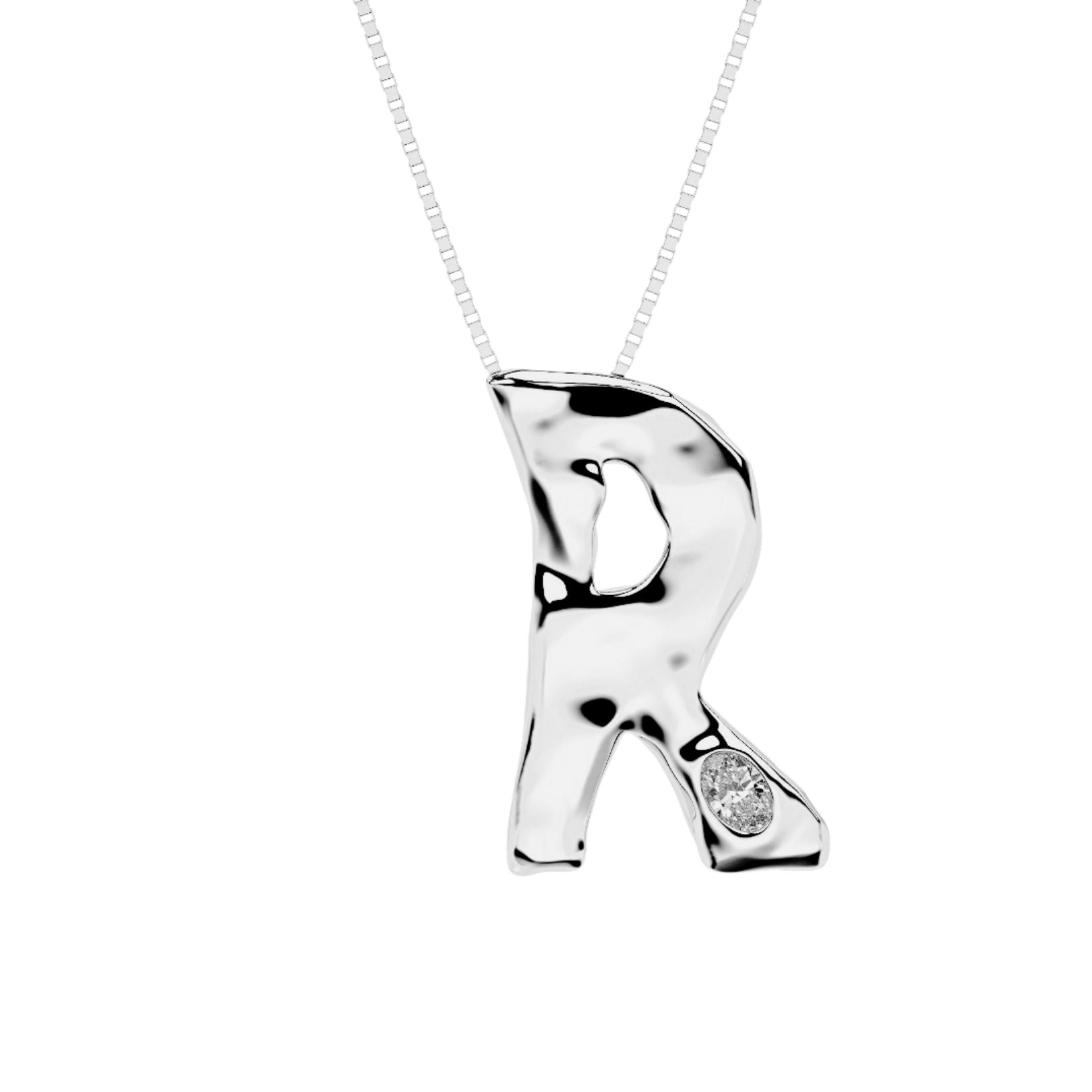 white gold with lab diamond letter R necklace by Amy Delson