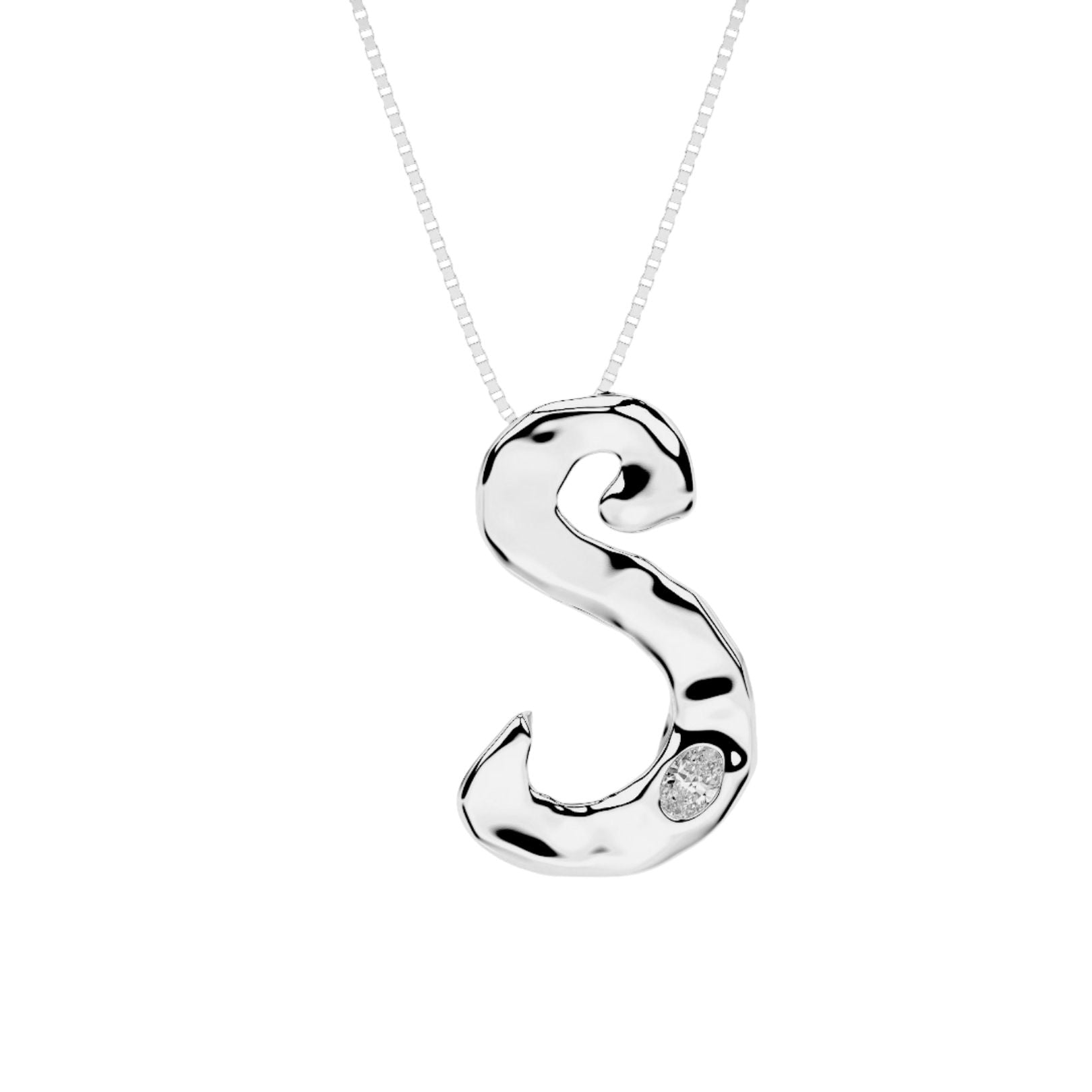 white gold with lab diamond letter S necklace by Amy Delson