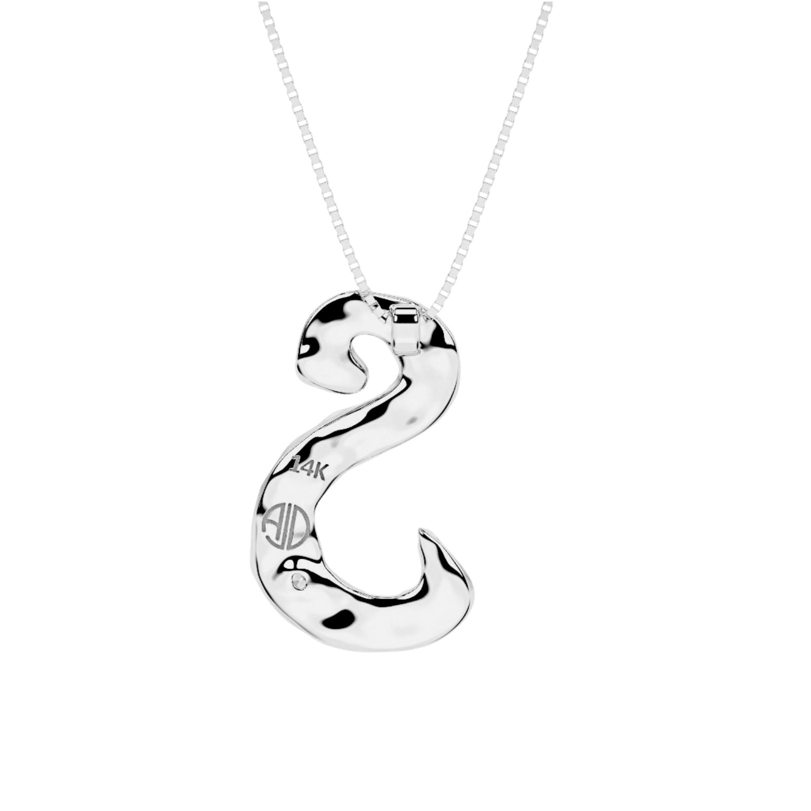 back of white gold with lab diamond letter S necklace by Amy Delson