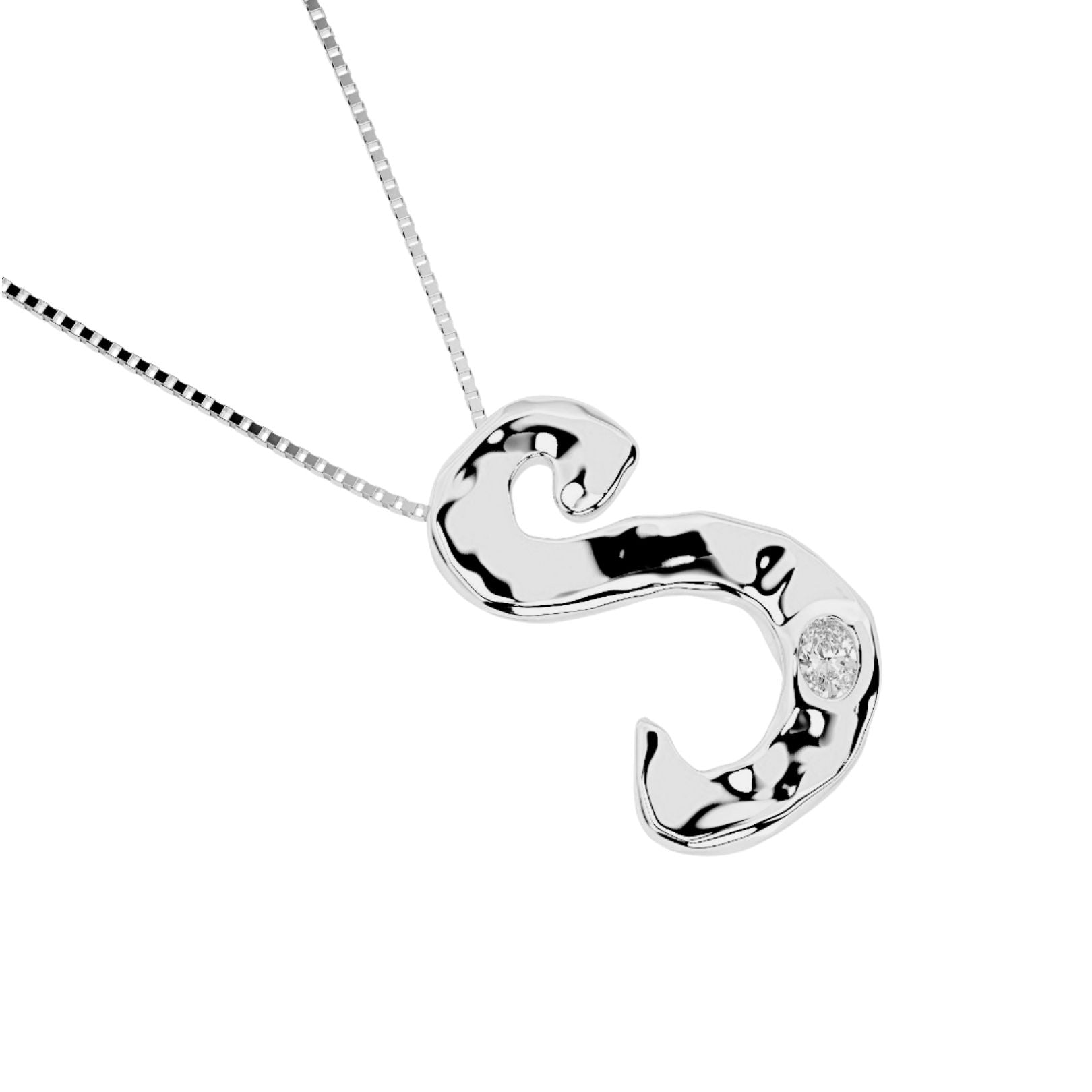 white gold with lab diamond letter S necklace by Amy Delson