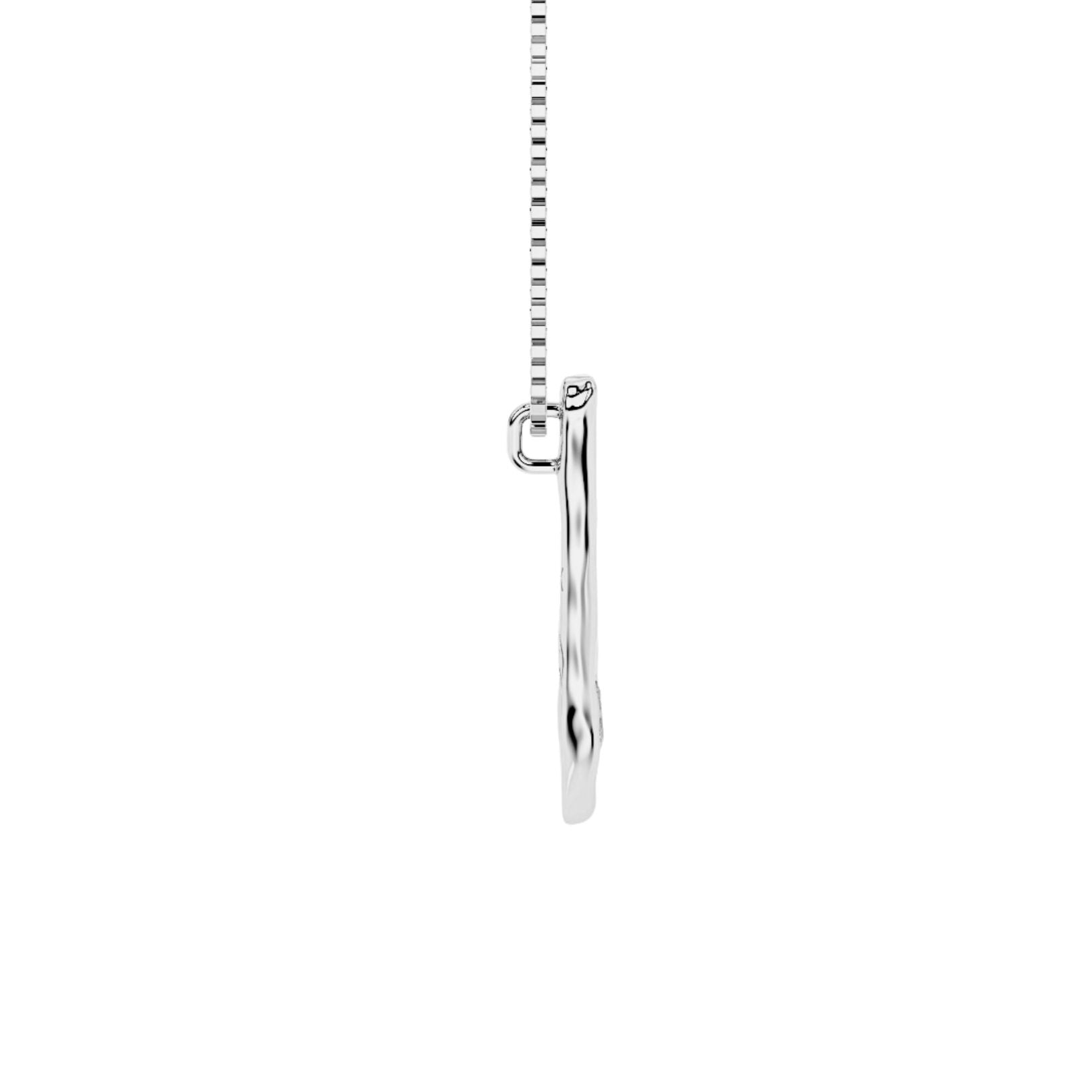 side view of white gold with lab diamond letter U necklace by Amy Delson