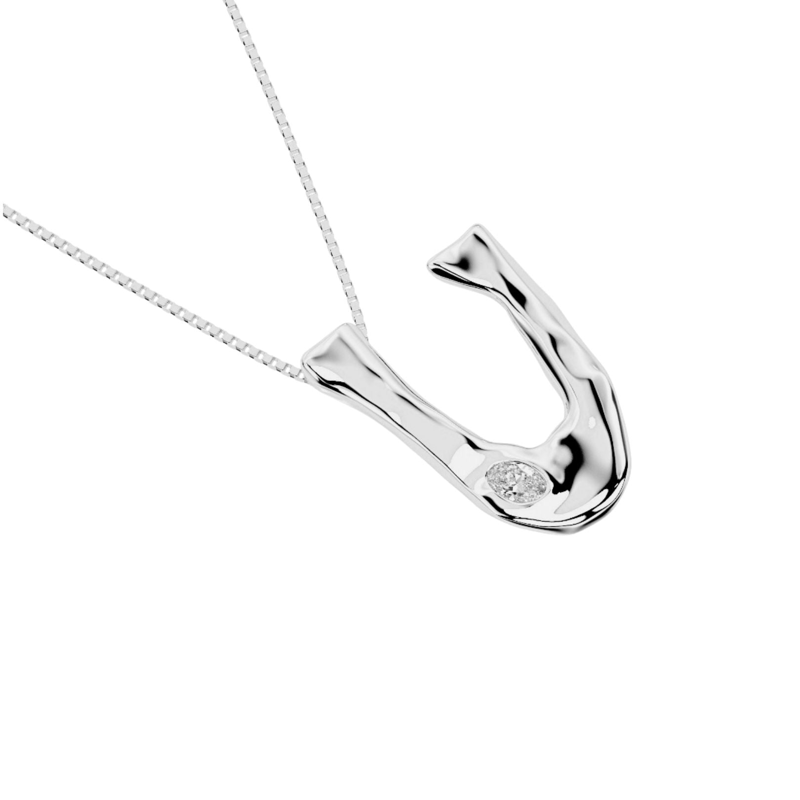 white gold with lab diamond letter U necklace by Amy Delson