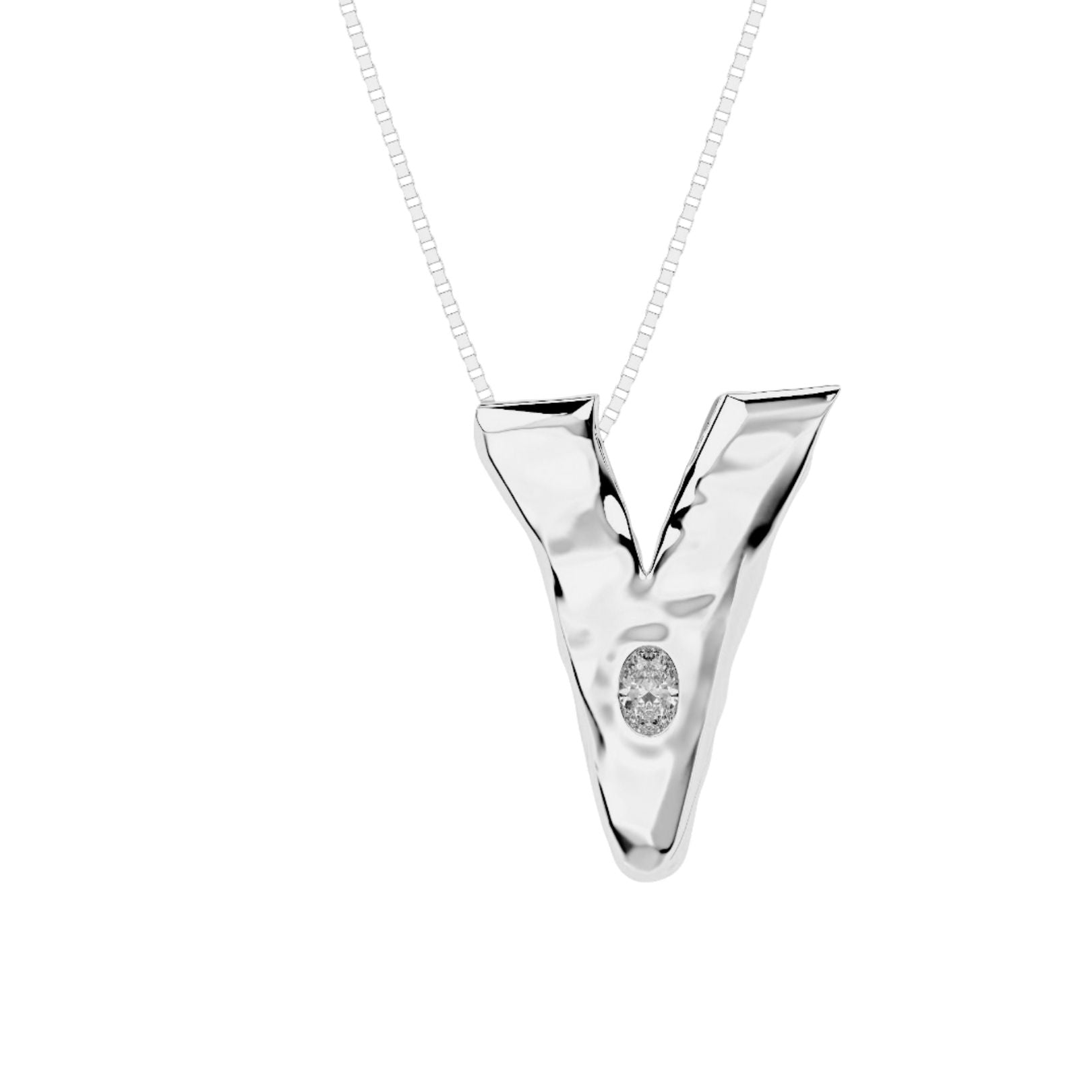 white gold with lab diamond V necklace by Amy Delson