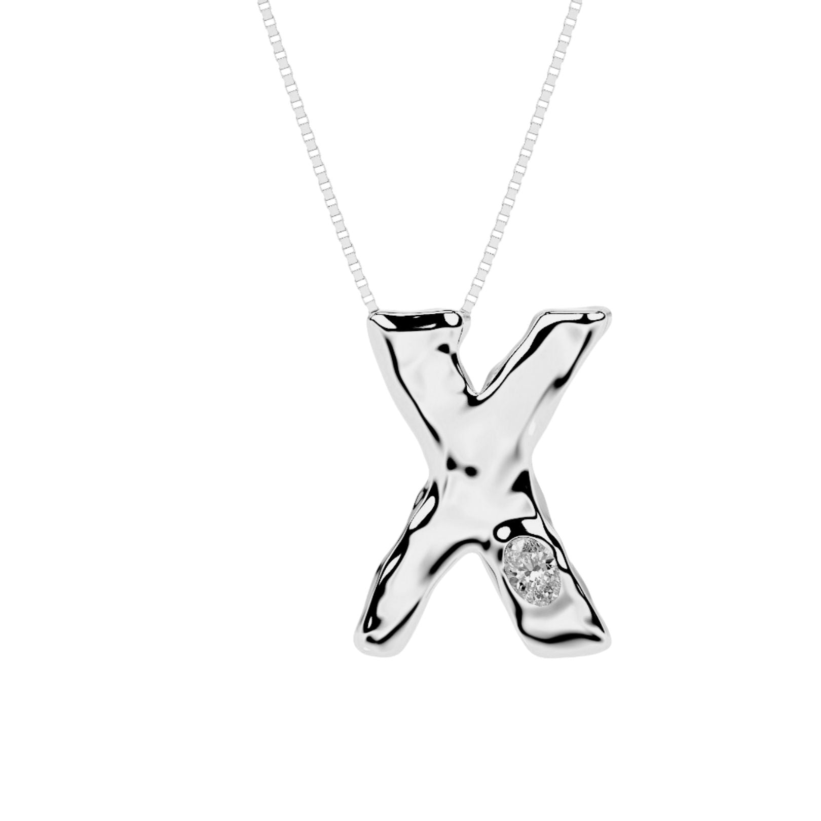 white gold with lab diamond letter X necklace by Amy Delson
