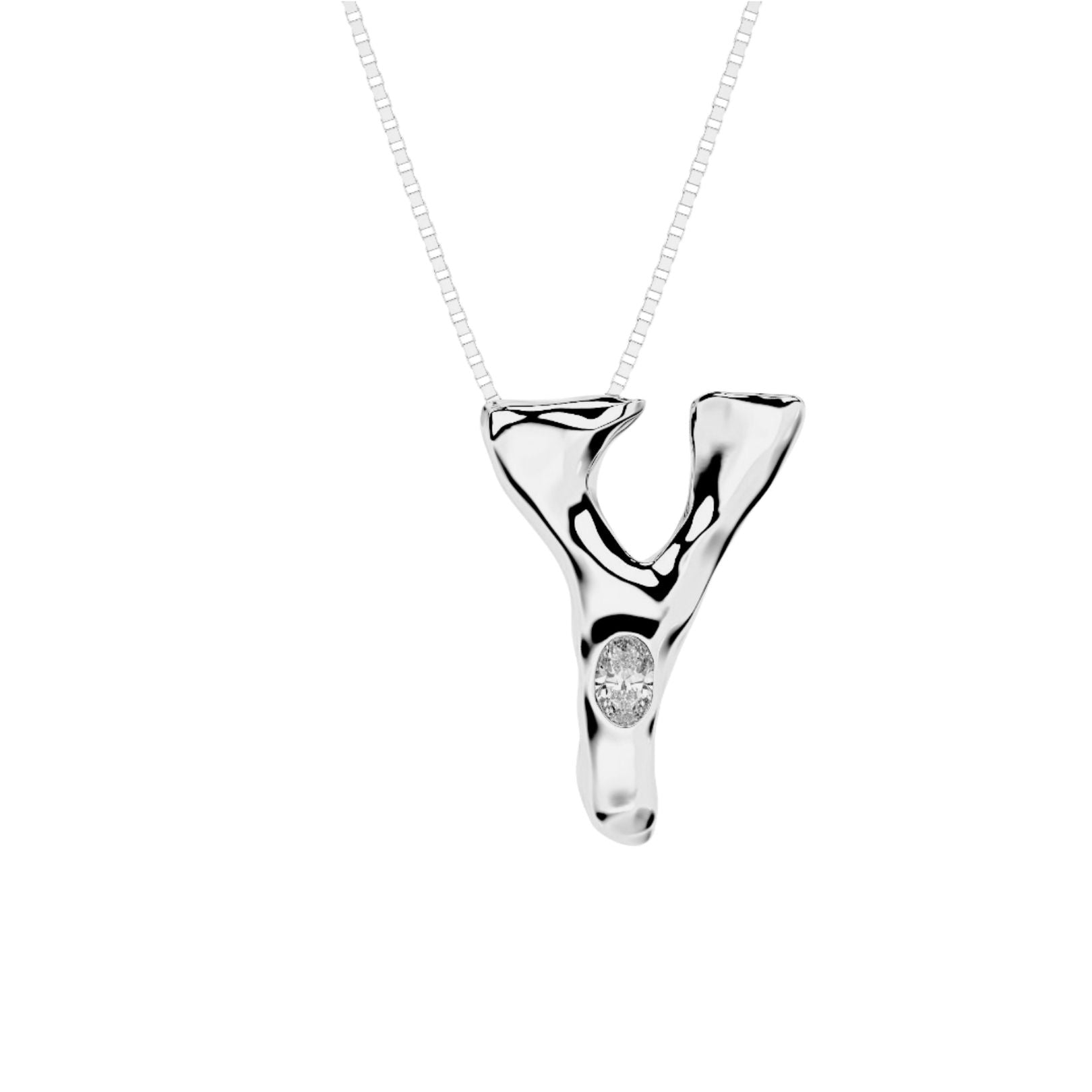 white gold with lab diamond letter Y necklace by Amy Delson