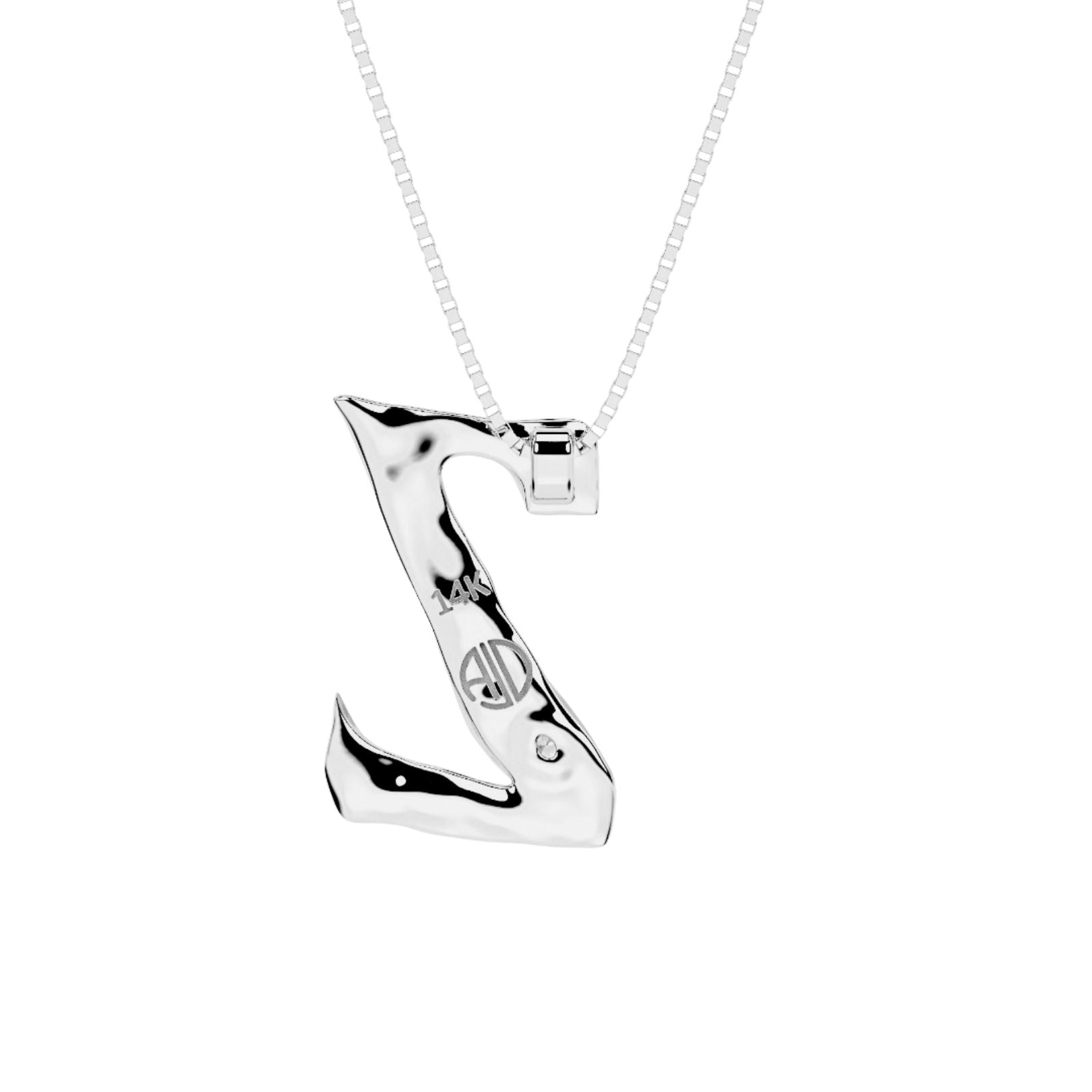 back of white gold with lab diamond letter Z necklace by Amy Delson