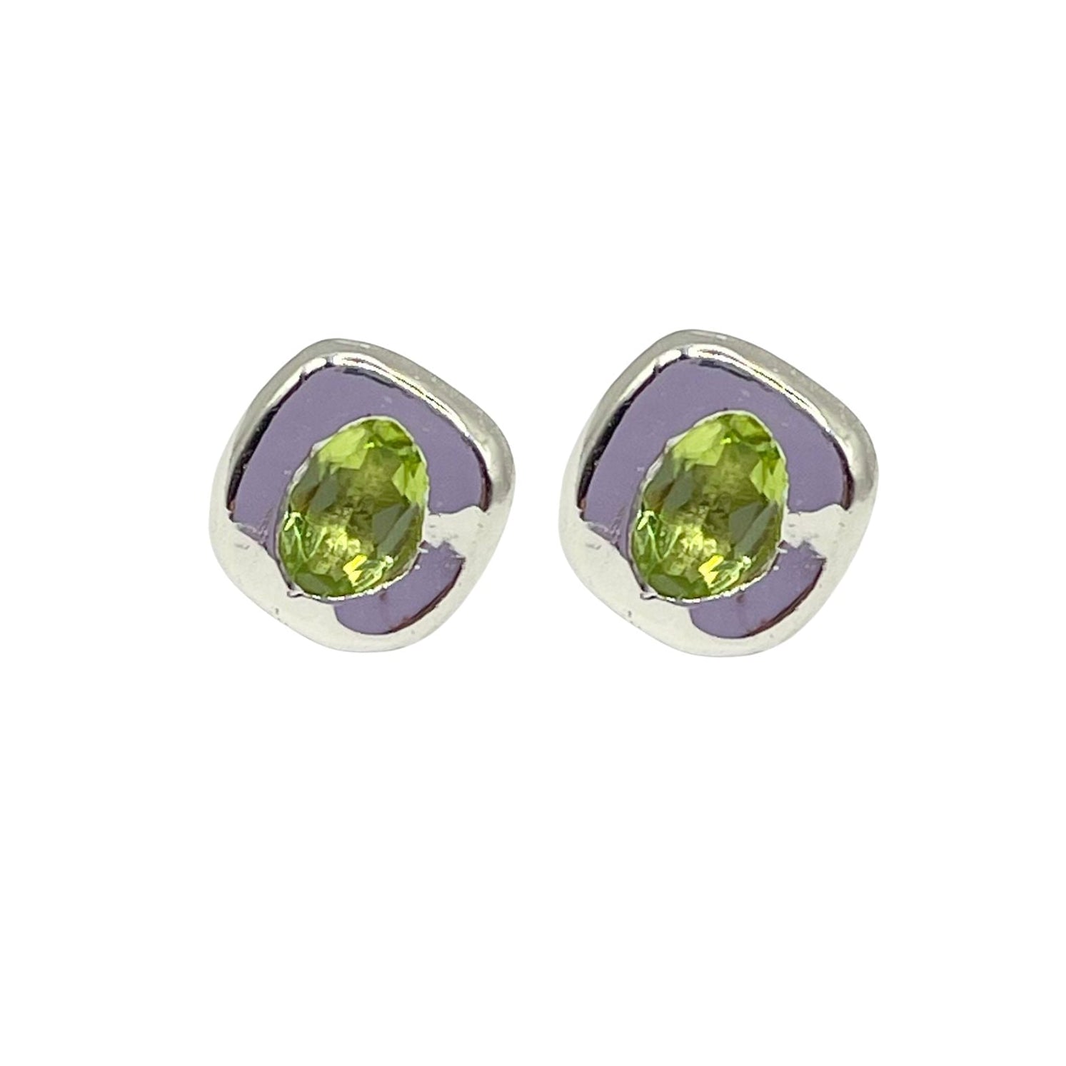 Stella - Green Peridot Stud Earrings in Silver