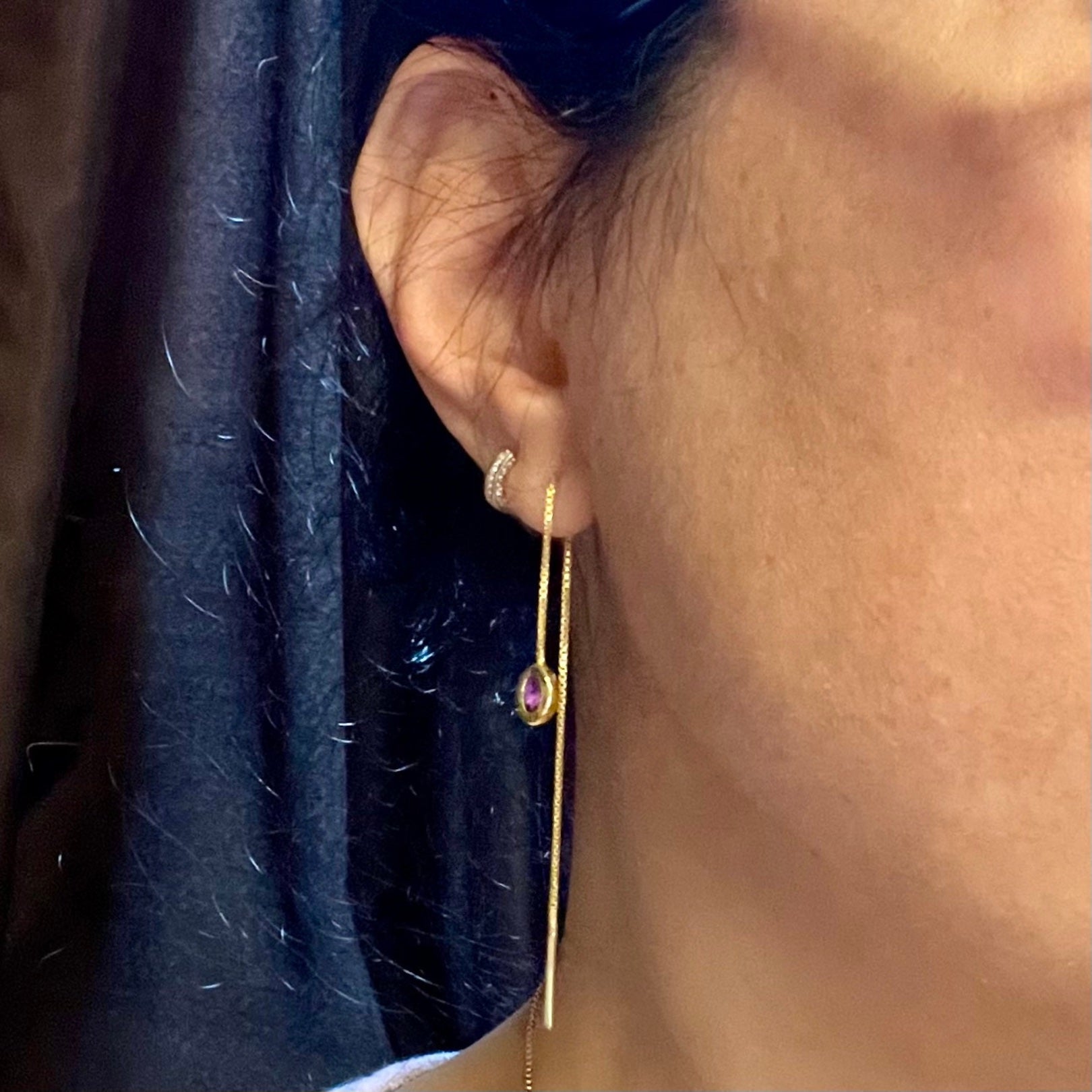 Thelma - Purple Amethyst Threader Earring in Gold