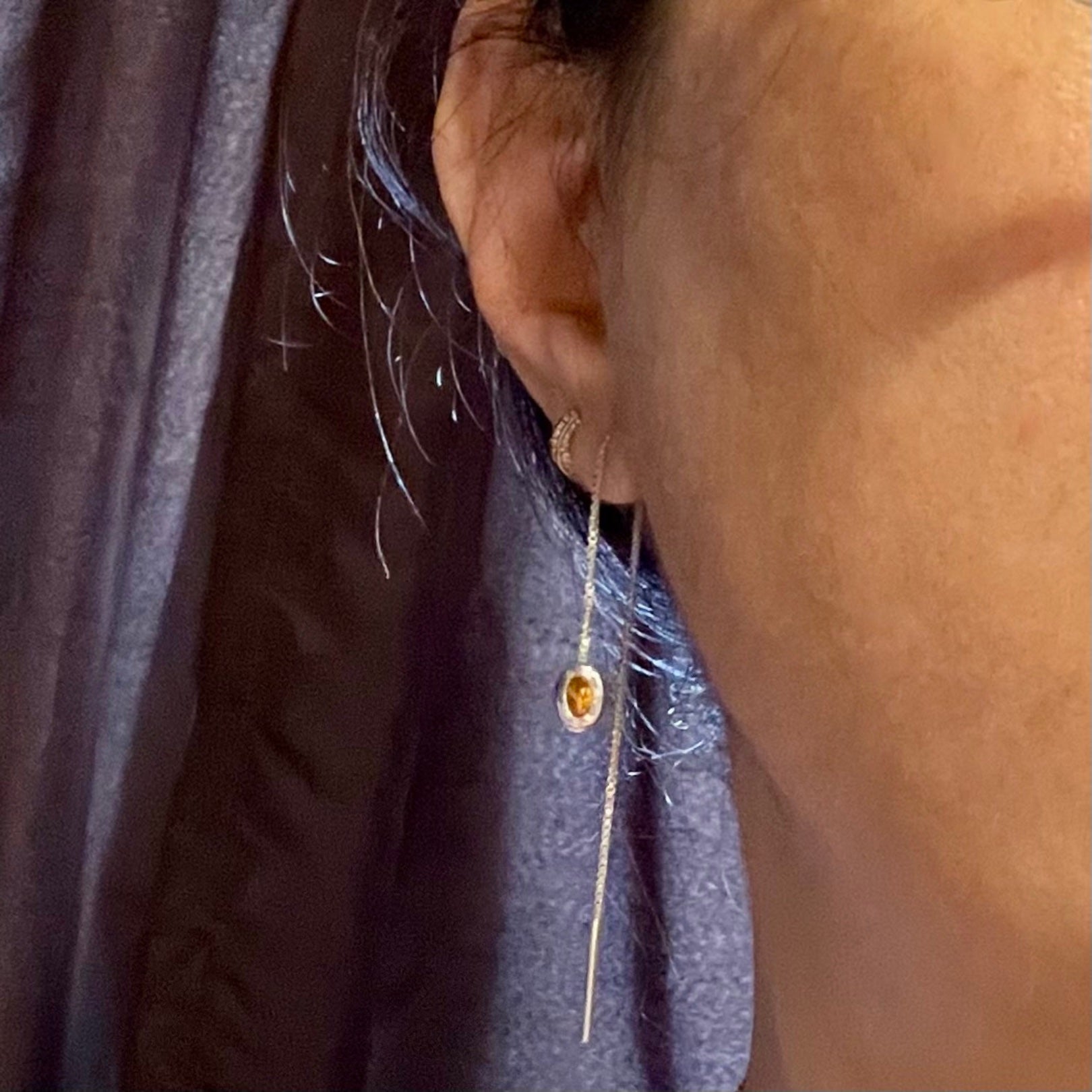 Thelma - Orange Citrine Threader Earrings in Silver