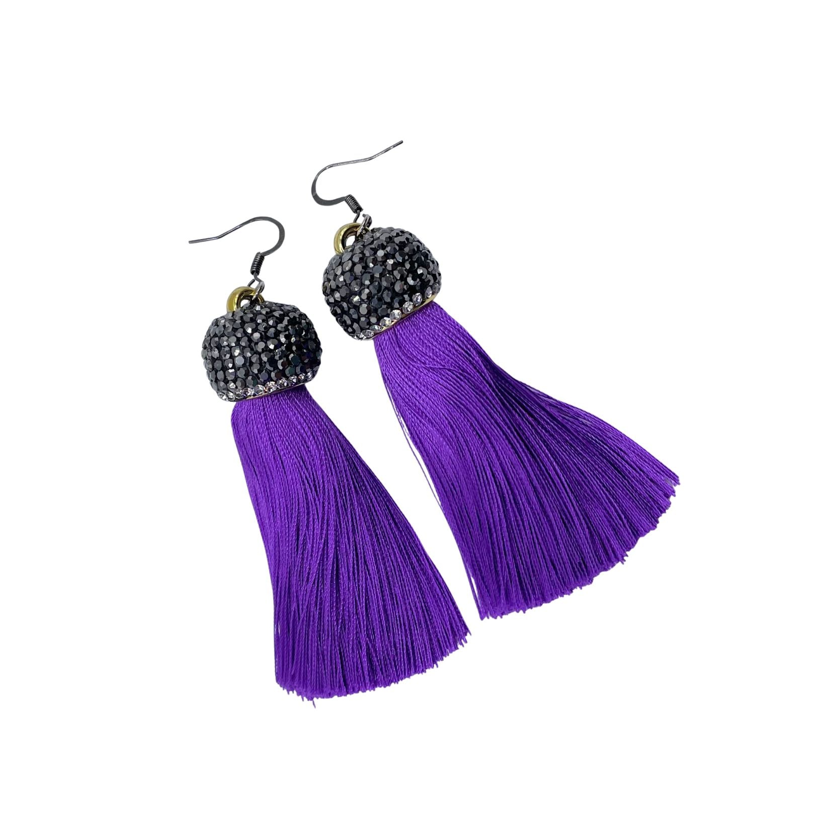 Plum silk tassel earrings by Amy Delson