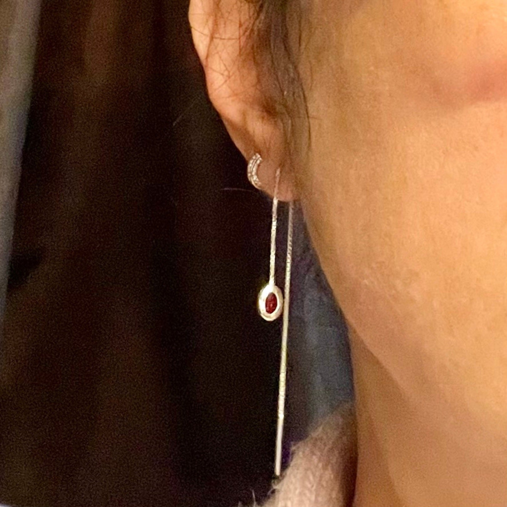 Thelma - Red Garnet Threader Earrings in Silver