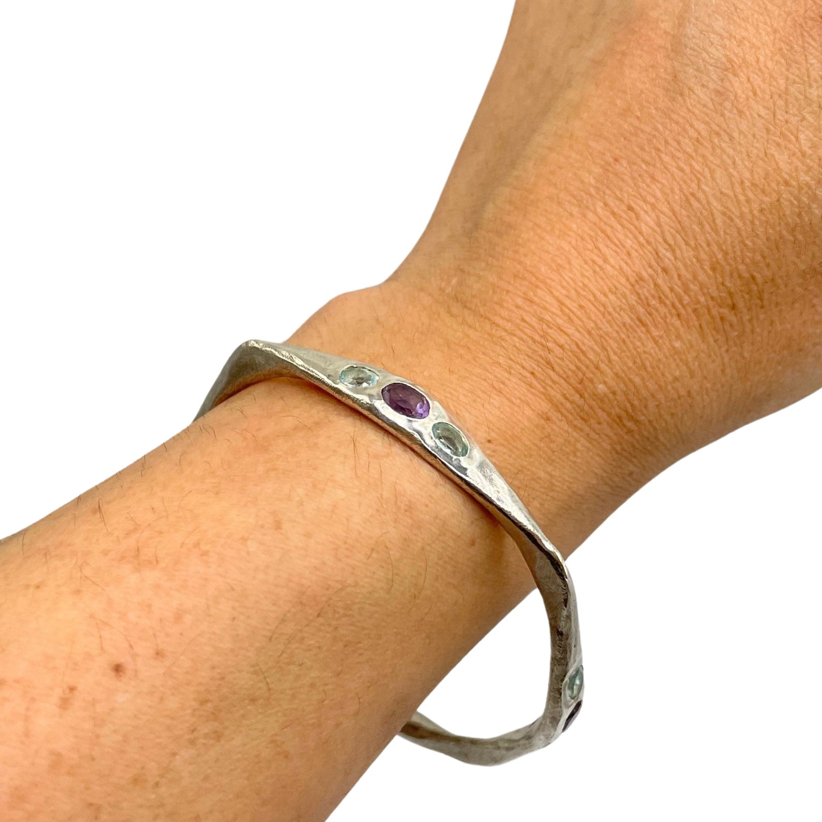 Bella - Purple Amethyst, Blue Topaz Twelve Gemstone Bangle in Silver