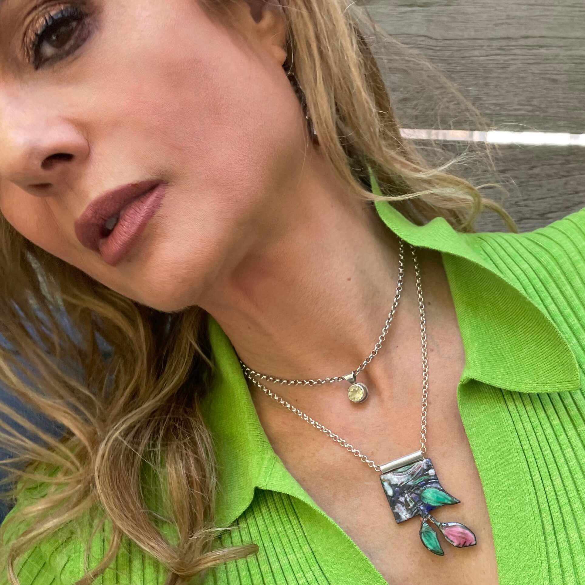 Paula - Pink Enamel Flower Necklace