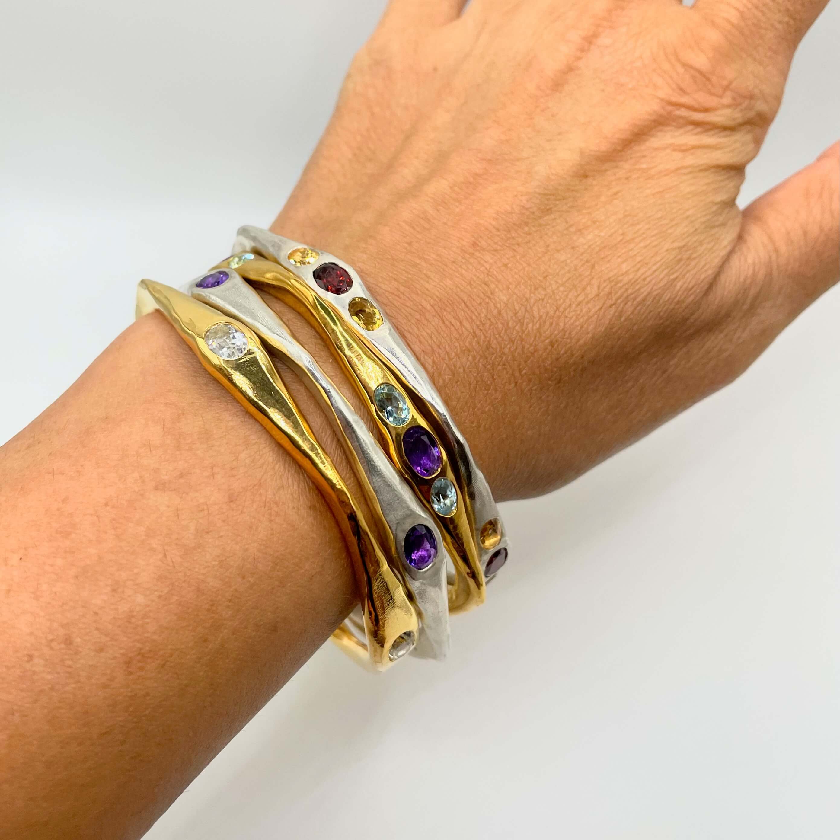 Brooke - London Blue Topaz Four Gemstone Bangle Bracelet in Gold