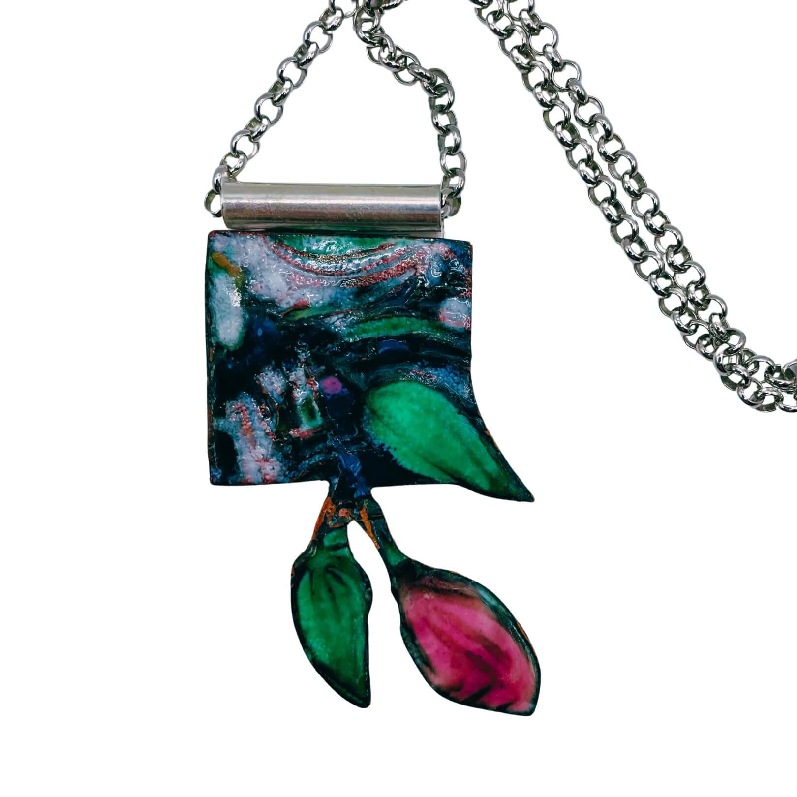 Paula - Pink Enamel Flower Necklace