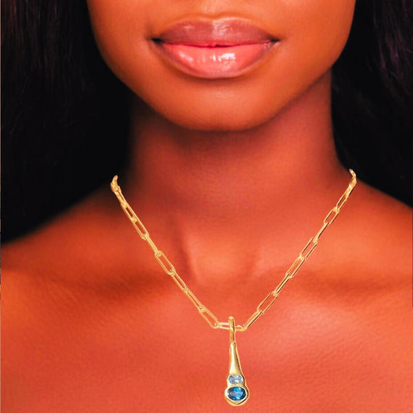 Amy Delson blue topaz necklace on model