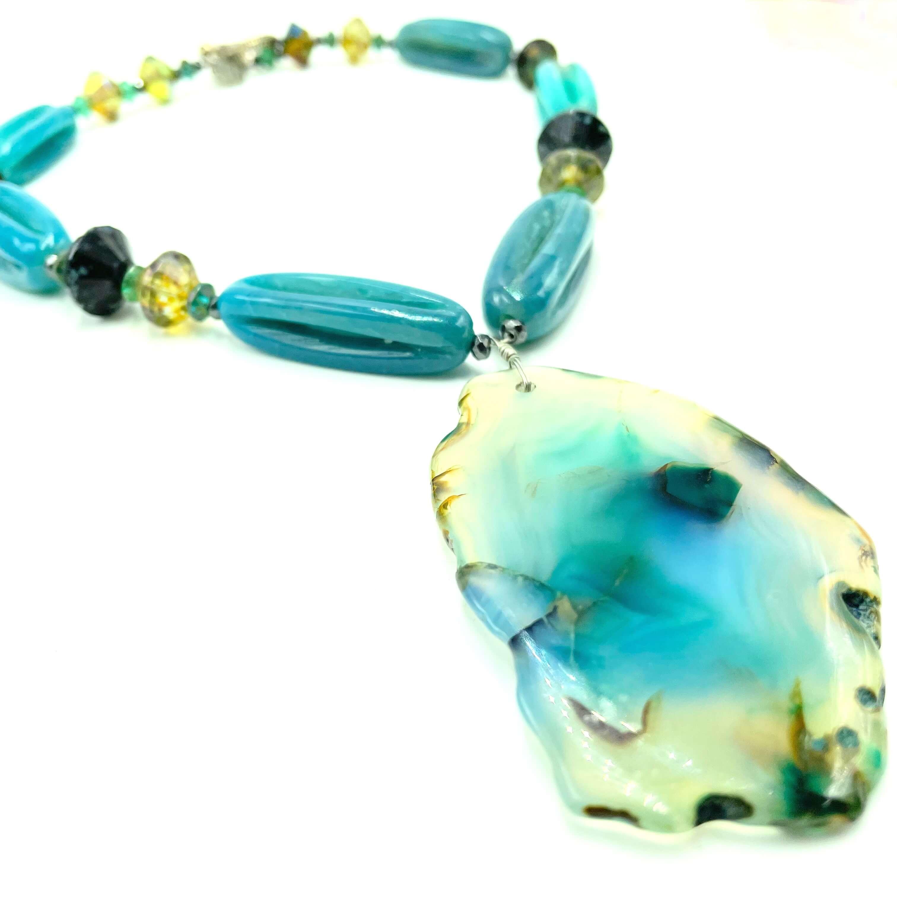 Agatha - Blue Agate & Hematite Necklace