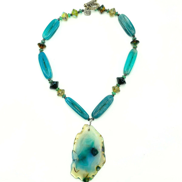 Agatha - Blue Agate & Hematite Necklace